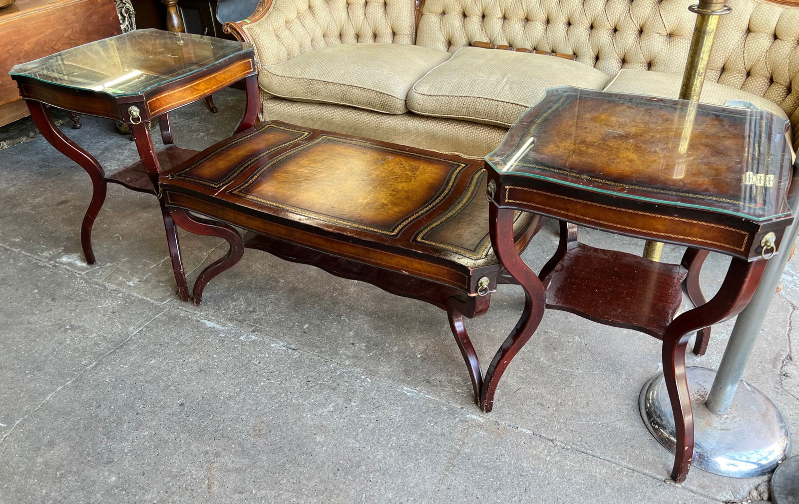 3 Pc. Leather Top Mahogany Table Set. (1 of 1)