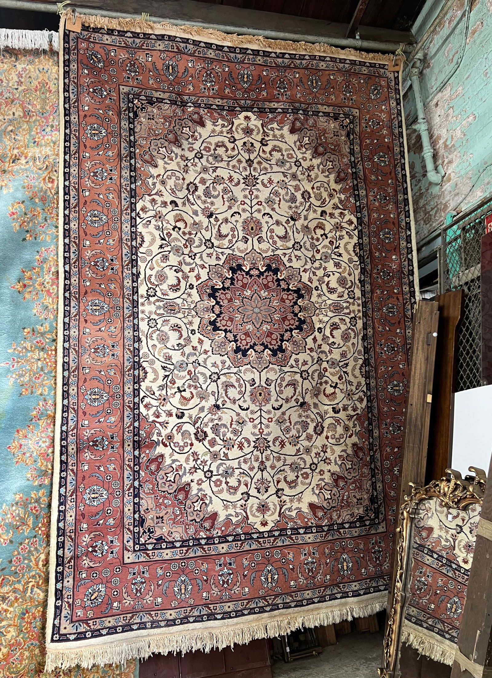 7' x 10' 8" Beige Tabriz Pattern Rug. (1 of 3)