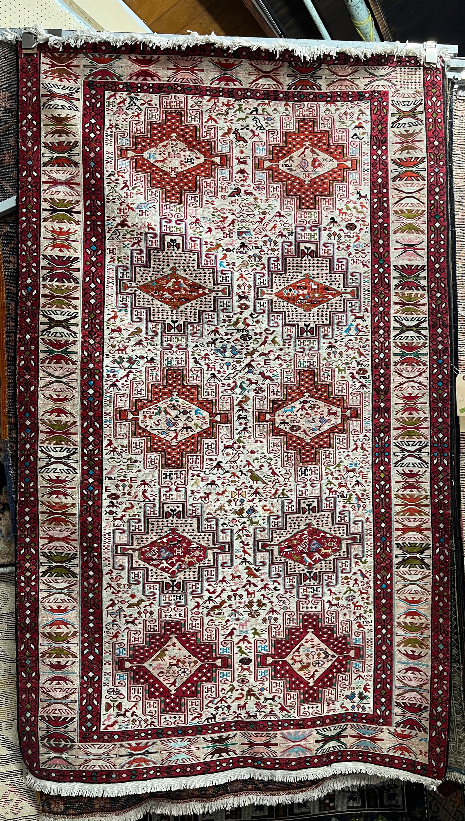 4' x 6' 8" Chain Stitch or Crewel Type Rug. (1 of 2)