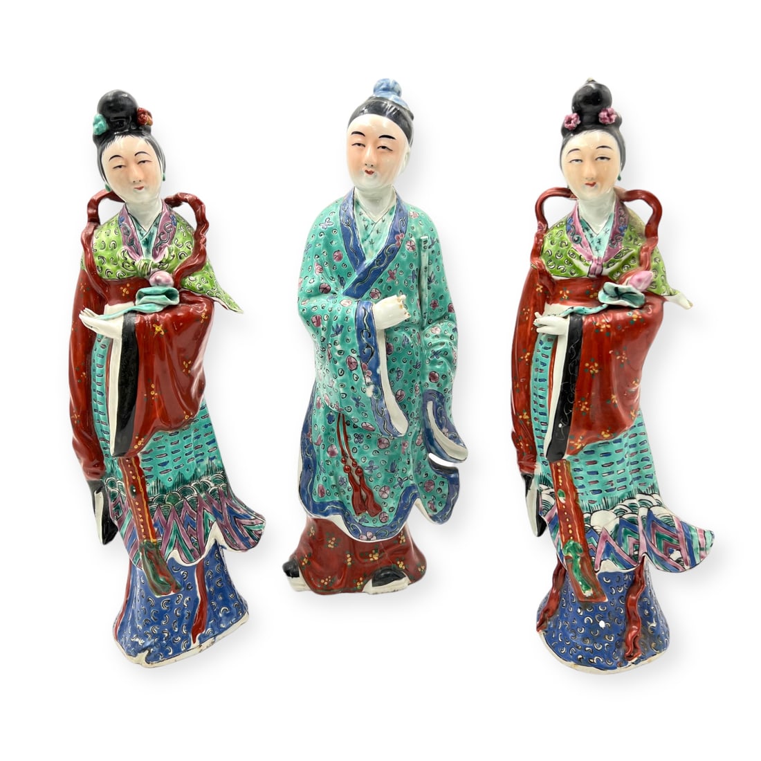Lot of 3 Large Chinese Porcelain Figurines, AS IS. (1 of 6)