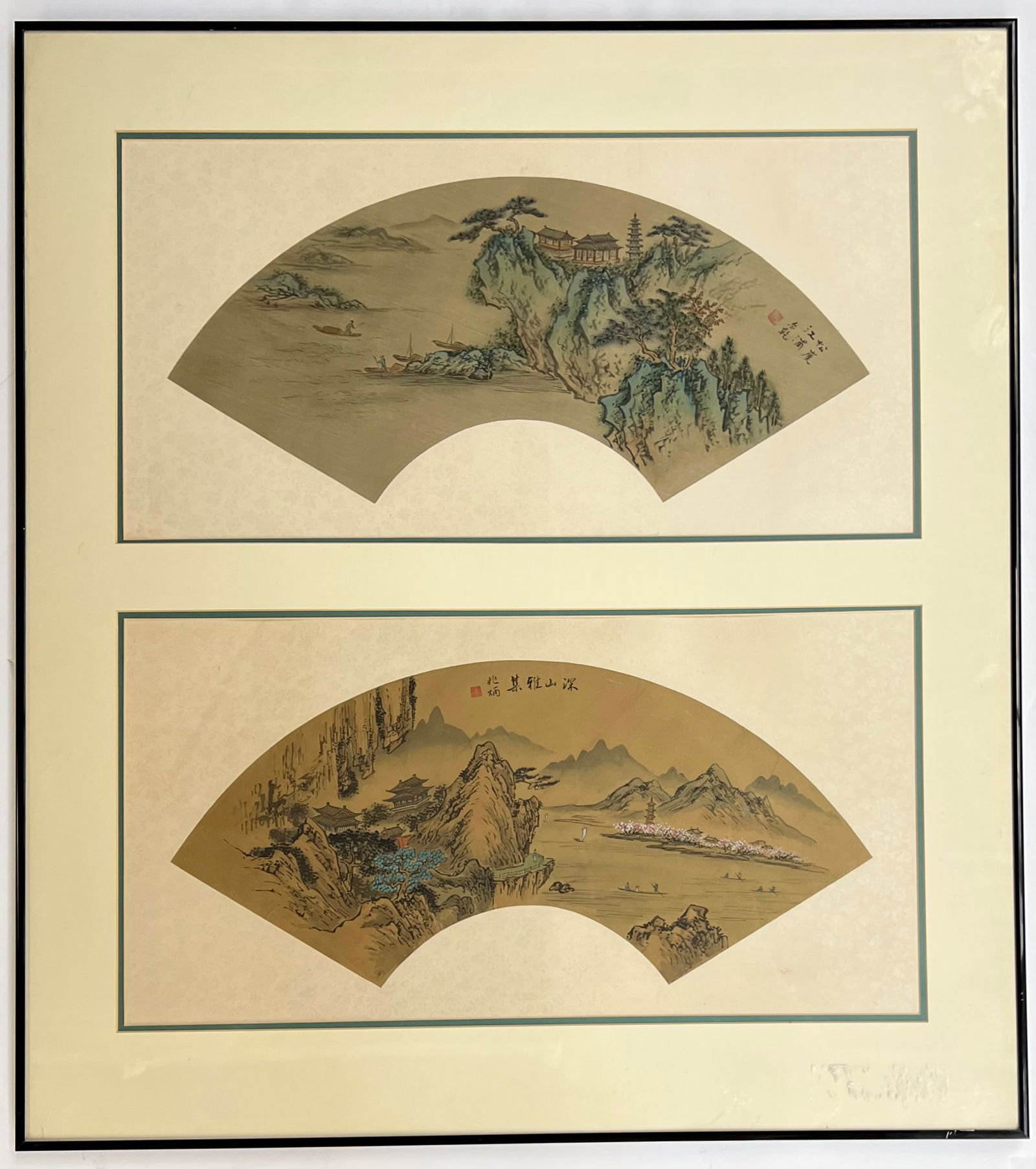 Lot: Two Fan-Shaped Chinese Landscape Watercolors. (1 of 5)
