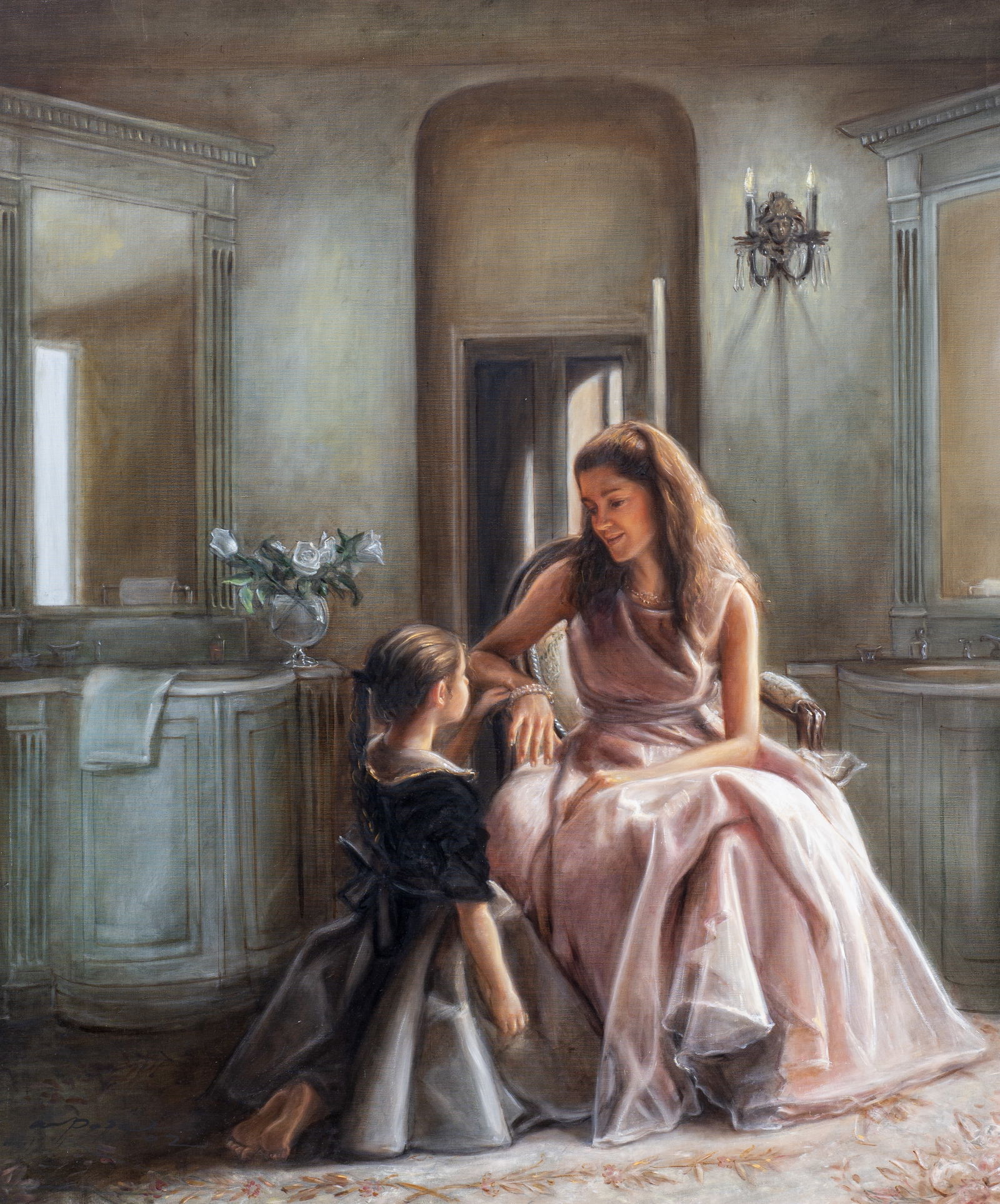 Large Portrait,"Mother & Daughter", Sgd. Popa. (1 of 5)