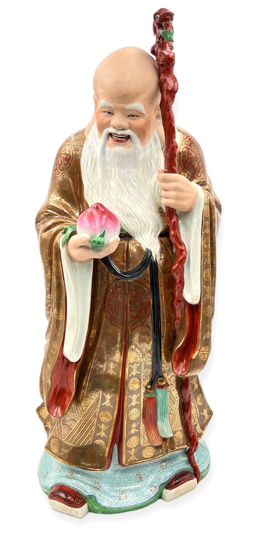 Large Porcelain Chinese Old Man Figure, Longevity. (1 of 5)