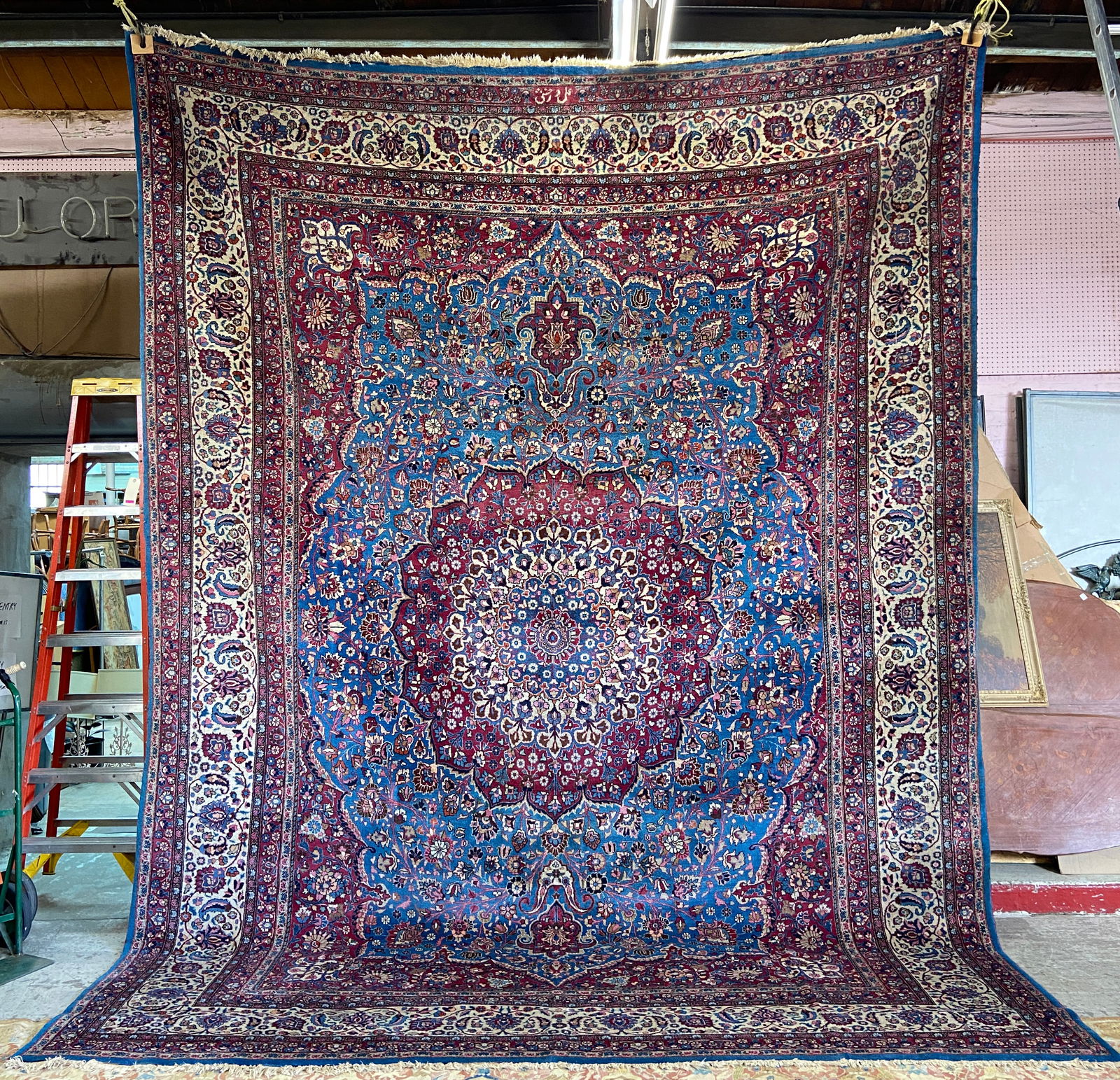 11' 6" x 15' 2" Red, Beige & Blue Tabriz Rug. (1 of 4)