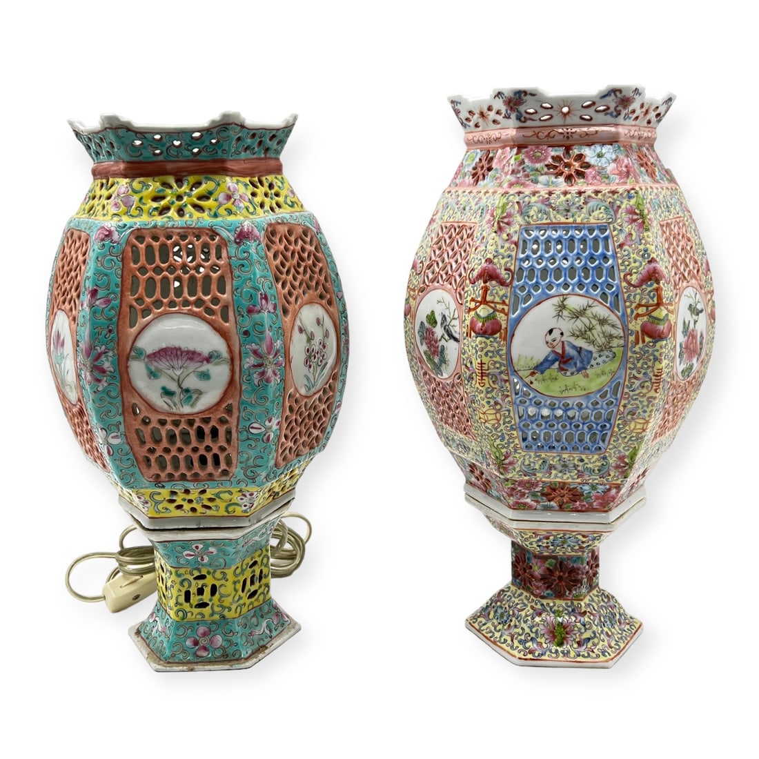 Two Chinese Porcelain Handpainted Lantern Lamps. (1 of 5)