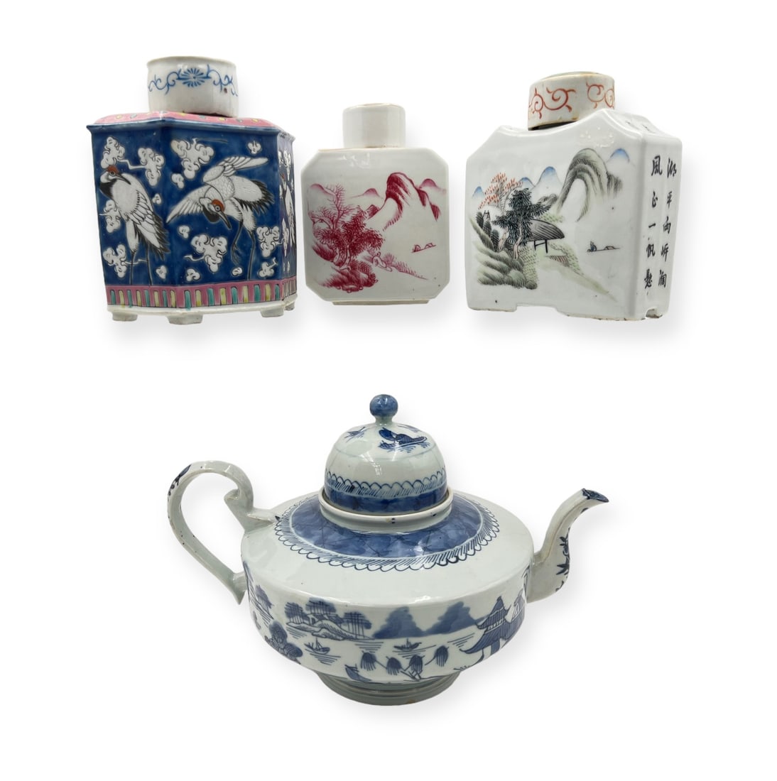 Lot: Chinese Porcelain Teapot & Tea Canisters. (1 of 7)