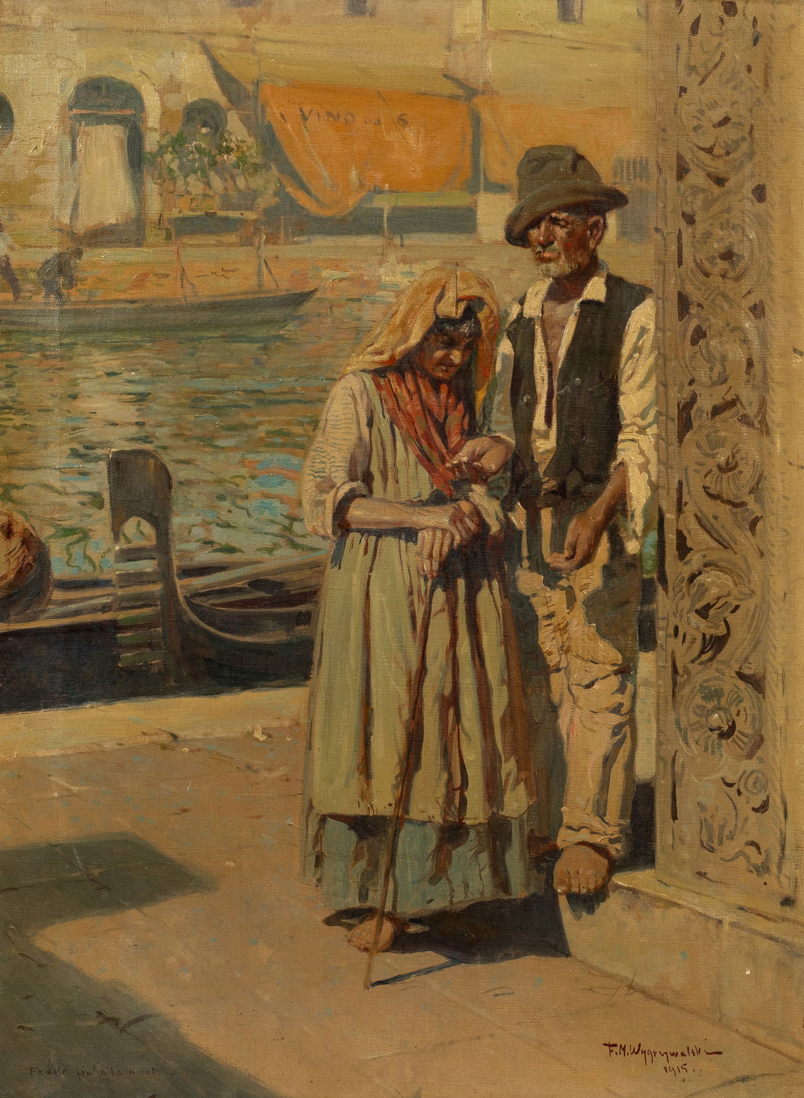 Beggars in Venetia Painting sgd F. M. Wygrzywalski (1 of 5)