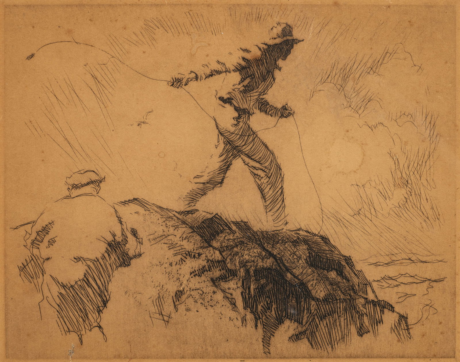 Etching of Fisherman, Gordon Hope Grant. (1 of 7)