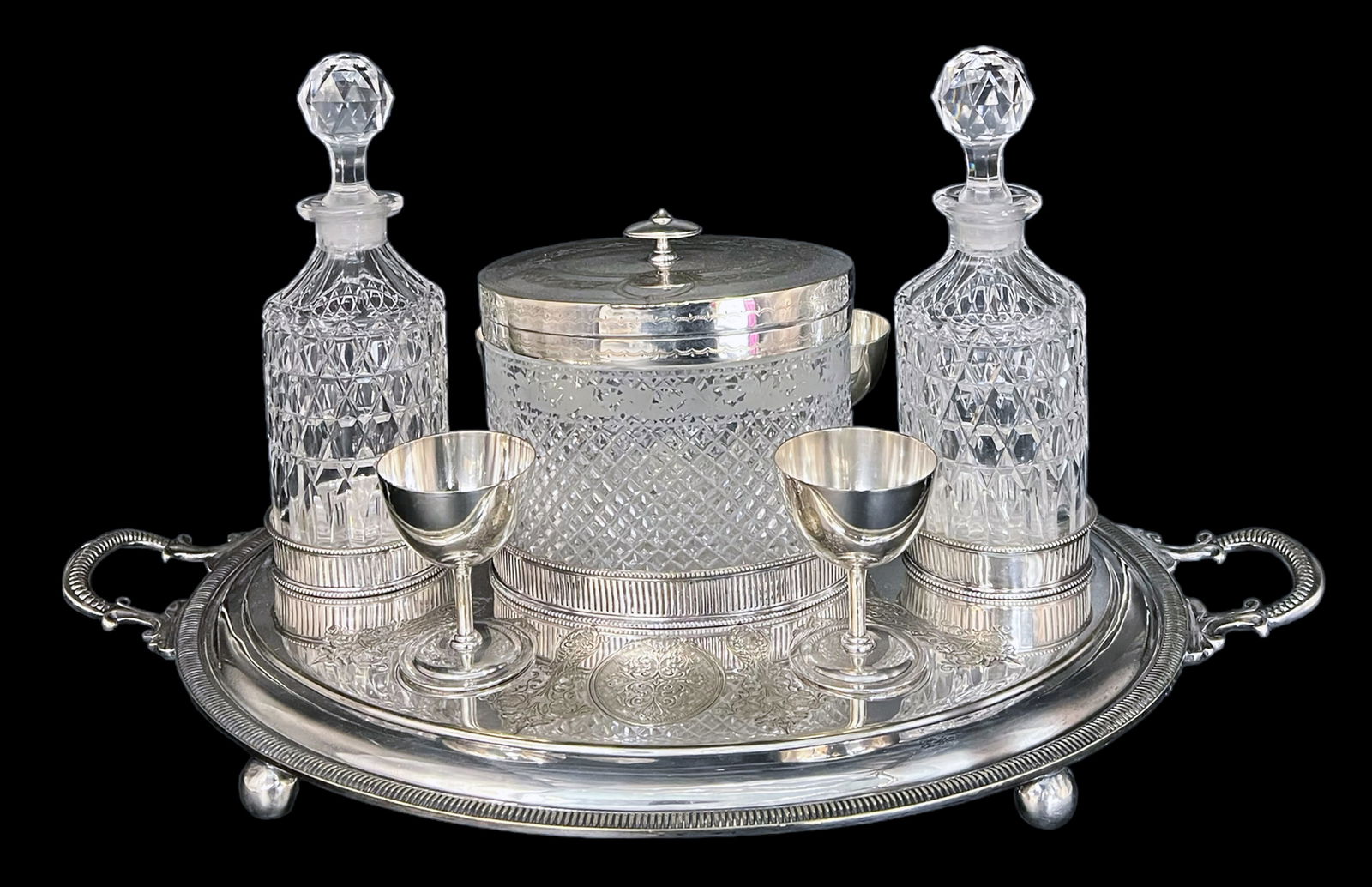 Victorian Silverplate & Crystal Bar Set. (1 of 8)