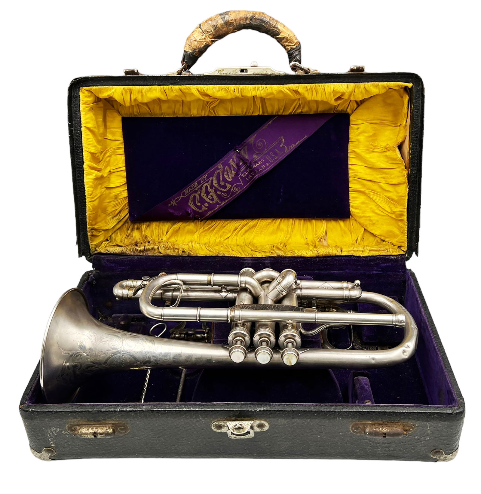 C.G. Conn Silver Tone "Conn-queror" Cornet. (1 of 7)