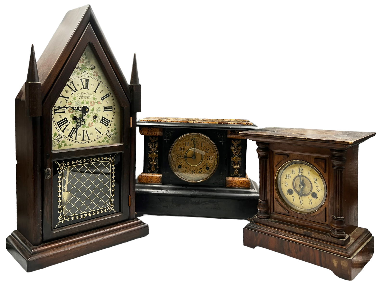 Lot of 3 Vintage & Antique Mantel Clocks. (1 of 14)