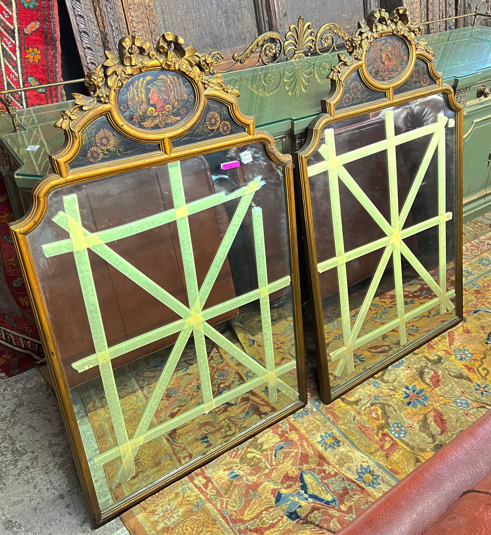 Pair of Carved and Handpainted Mirrors. (1 of 1)
