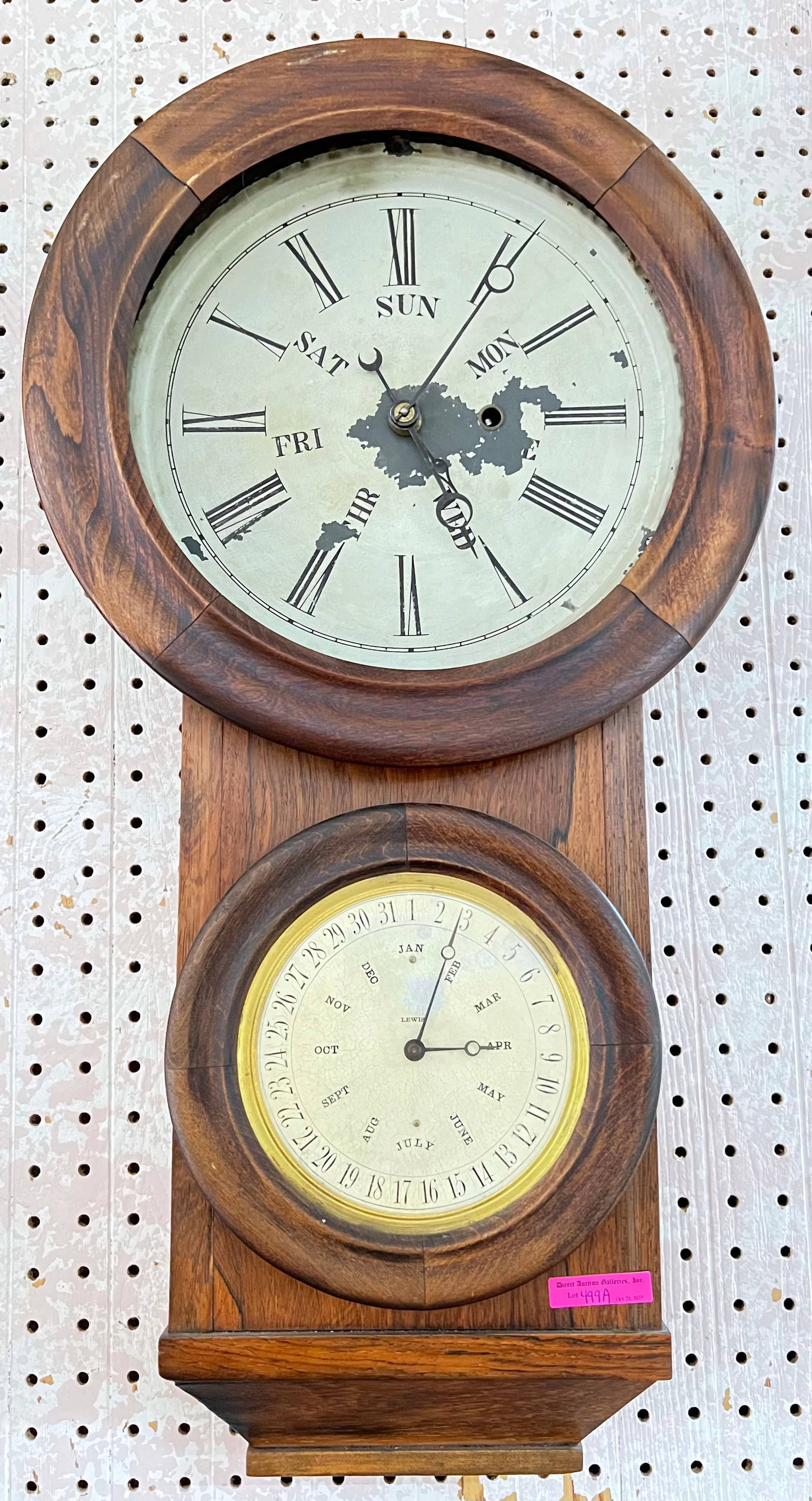 Lewis Rosewood Case Double Dial Calendar Clock. Auction