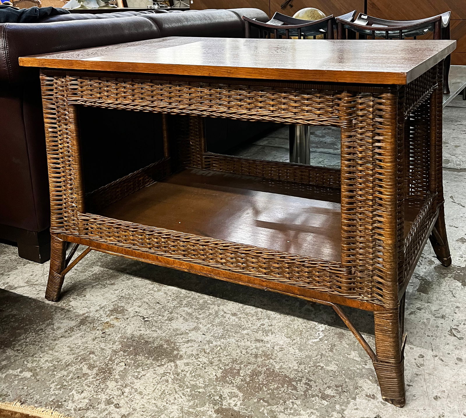 Heywood-Wakefield Oak & Wicker Library Table. (1 of 3)