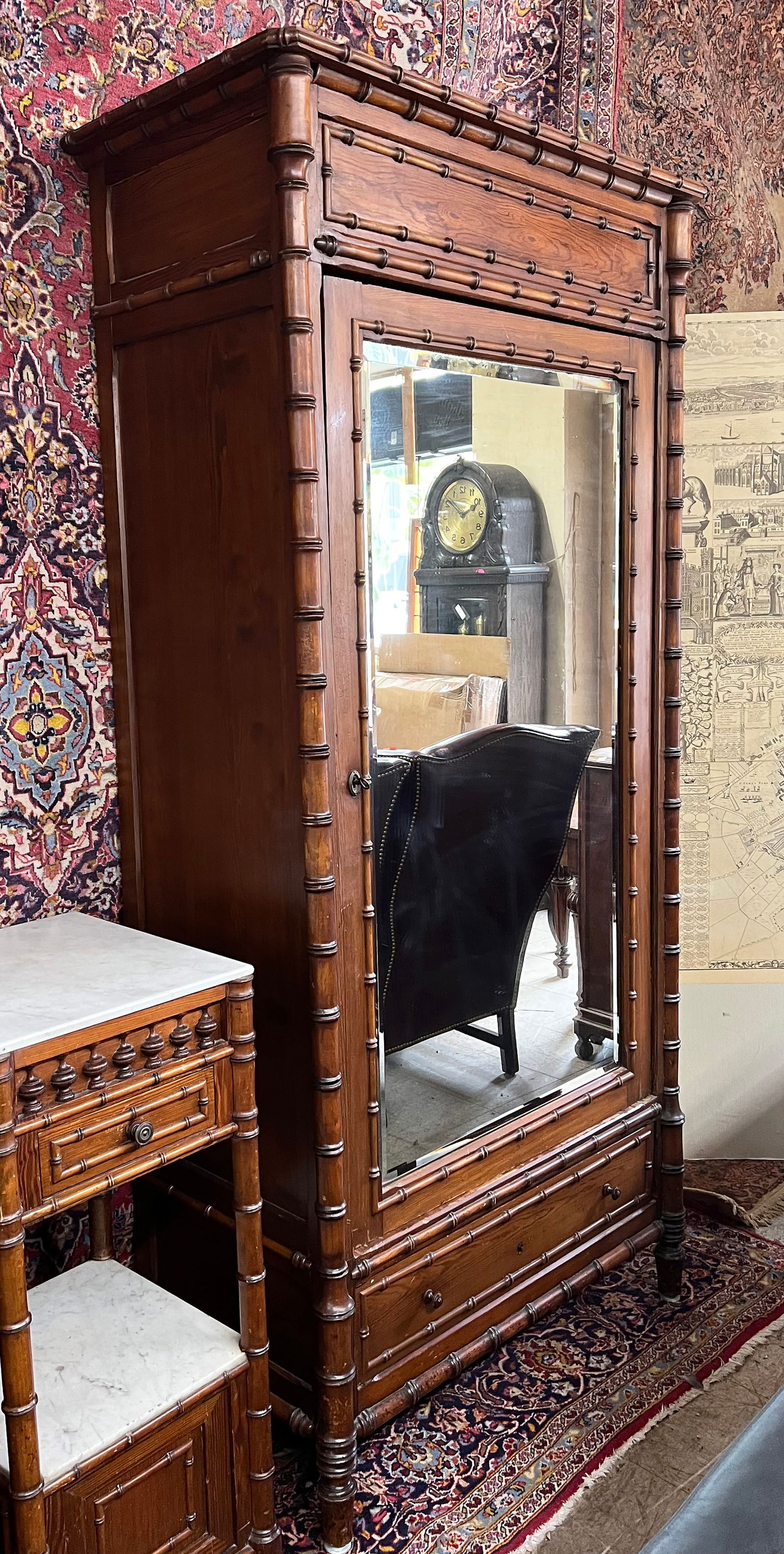 Victorian Bamboo Mirrored Armoire. (1 of 2)