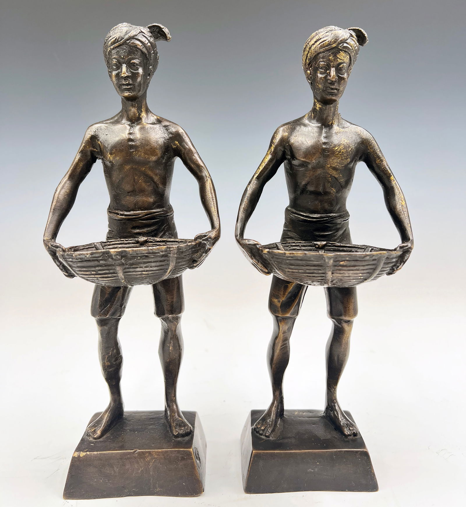Pair of Patinated Bronze Figures of Men w/Turbans. (1 of 4)