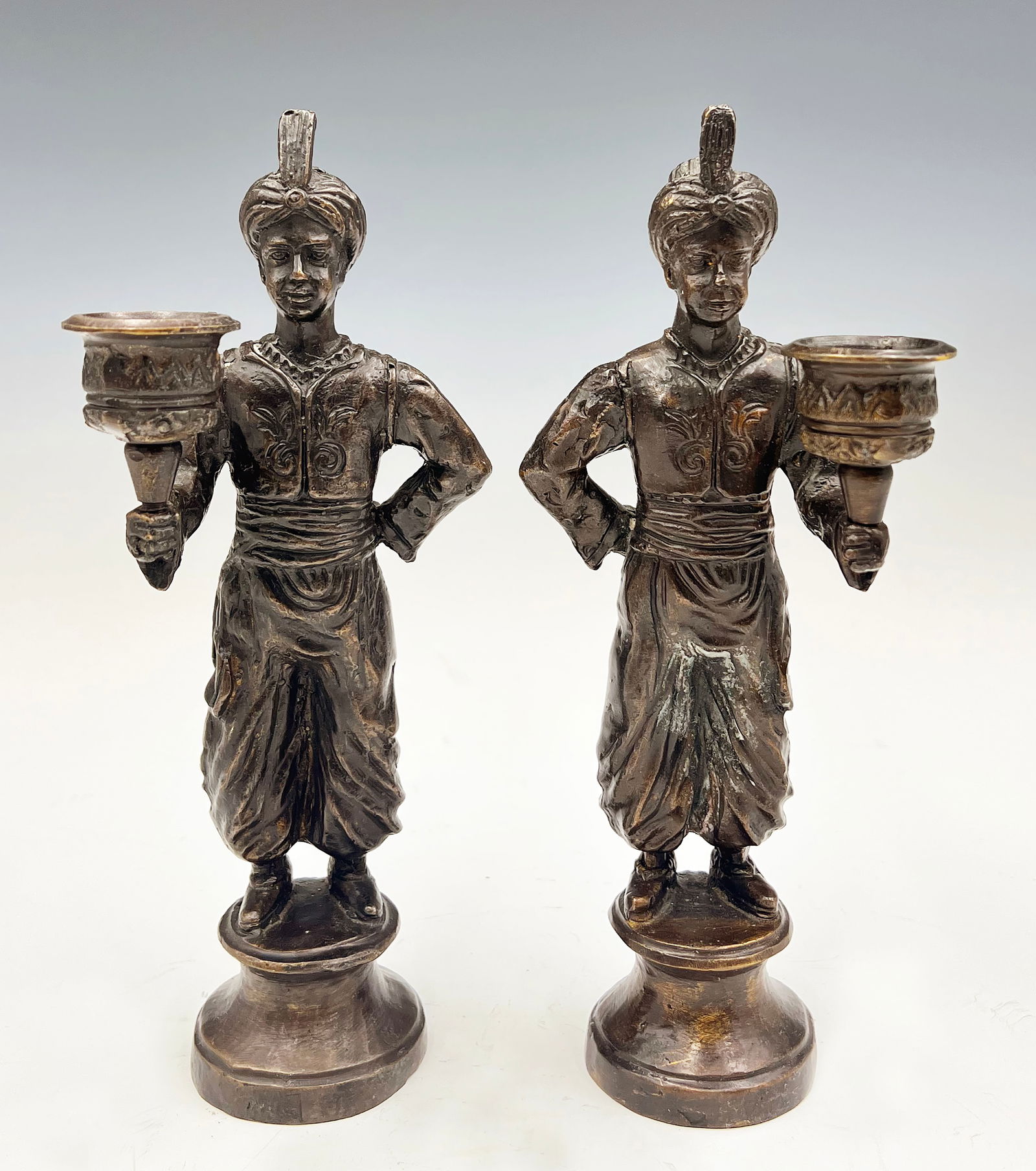 Pr of Patinated Bronze Candleholders - Man Figures (1 of 5)