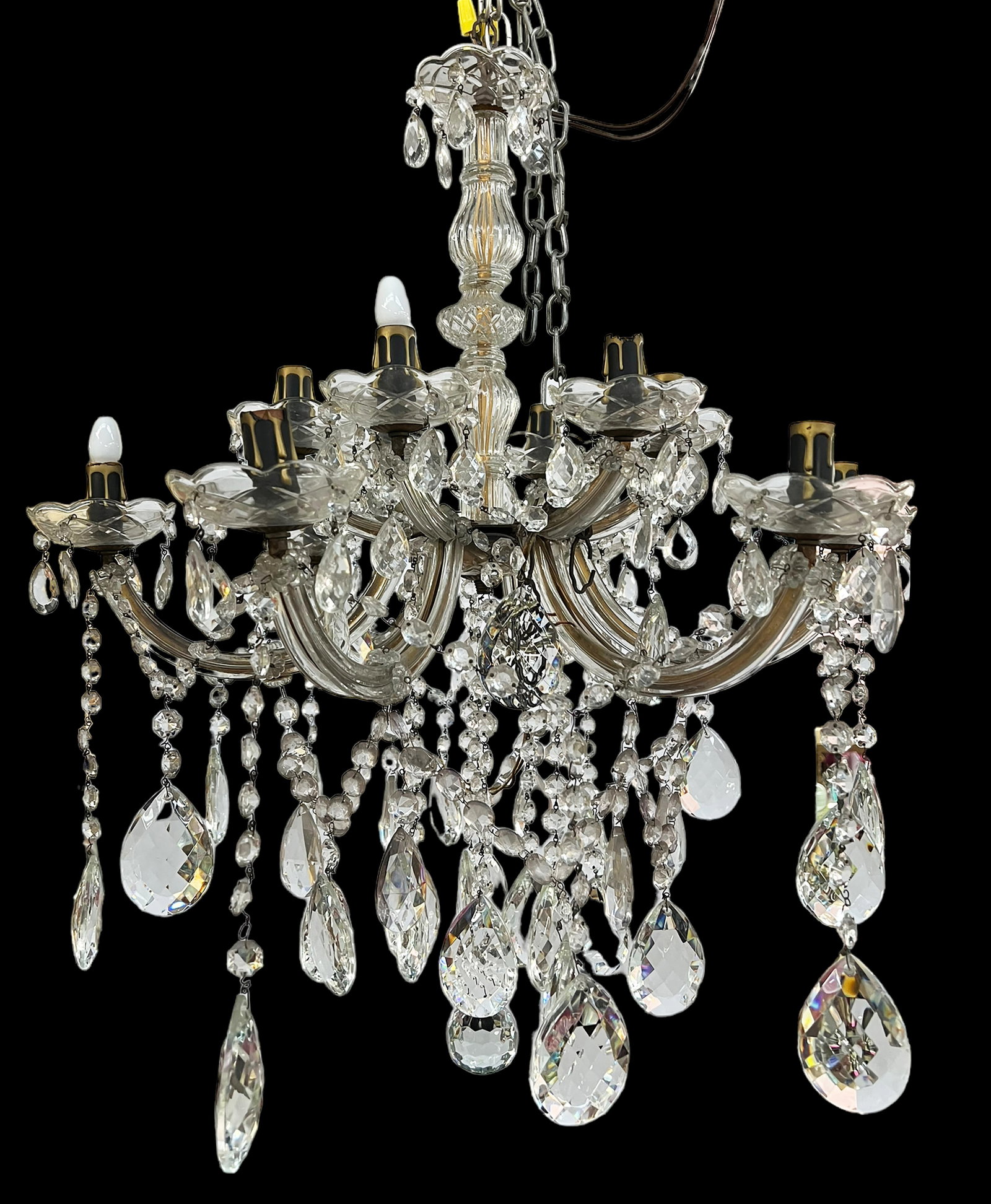 Ornate Venetian Glass Crystal Prism Light Fixture.: This beautiful chandelier looks to be in good overall condition. It measures 27" long and 24" in Diameter. Third-Party Shipping or Personal Pickup Required. Please See Our Website For Shipping Recomme