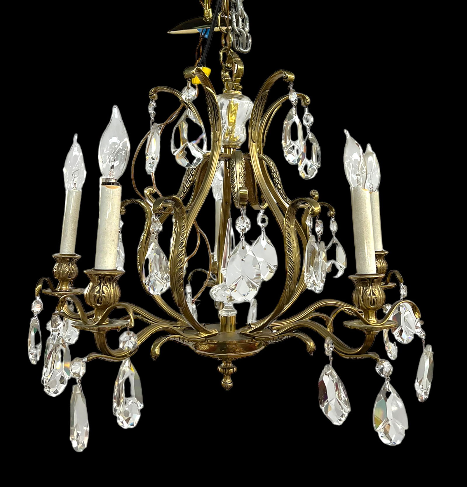 Brass or Bronze Crystal Prism Light Fixture. (1 of 2)