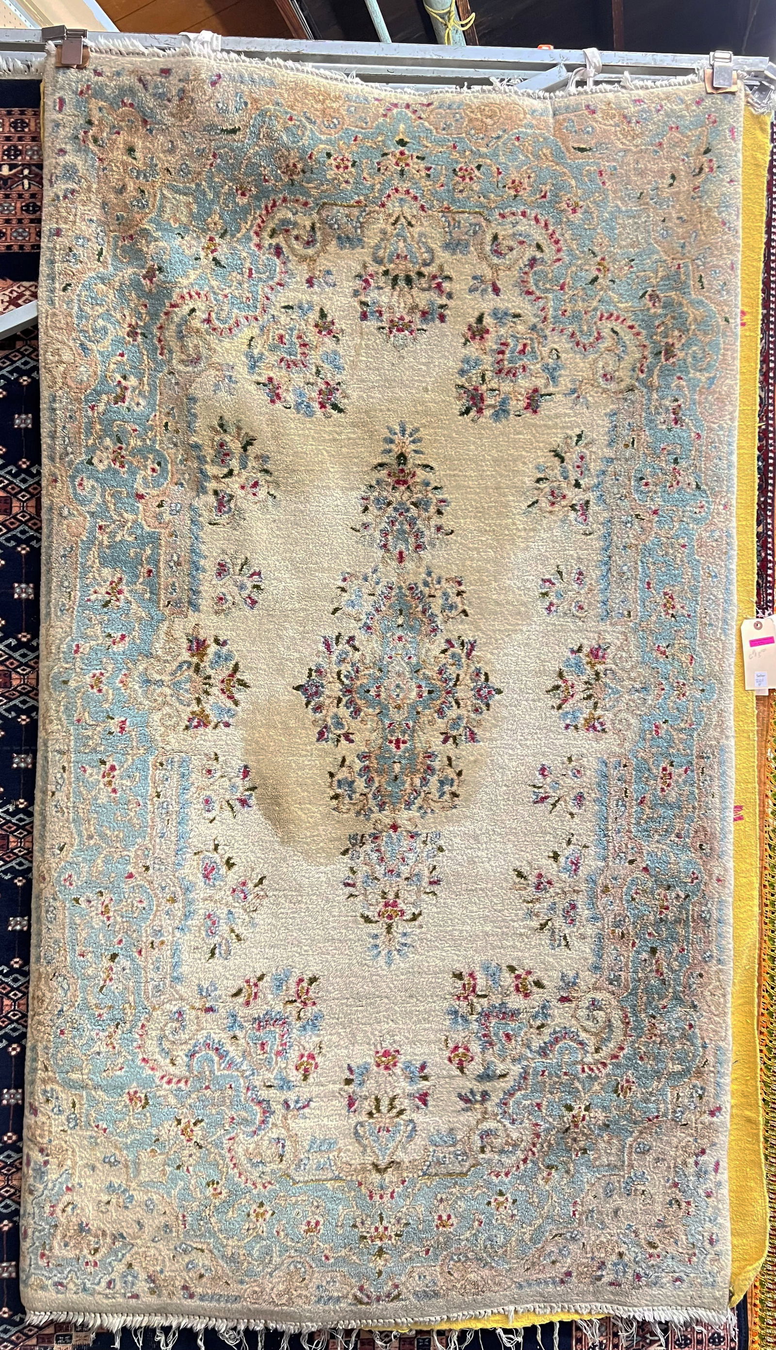 3' 10" x 6' 8" Ivory Kerman Pattern Rug, Stained. (1 of 2)