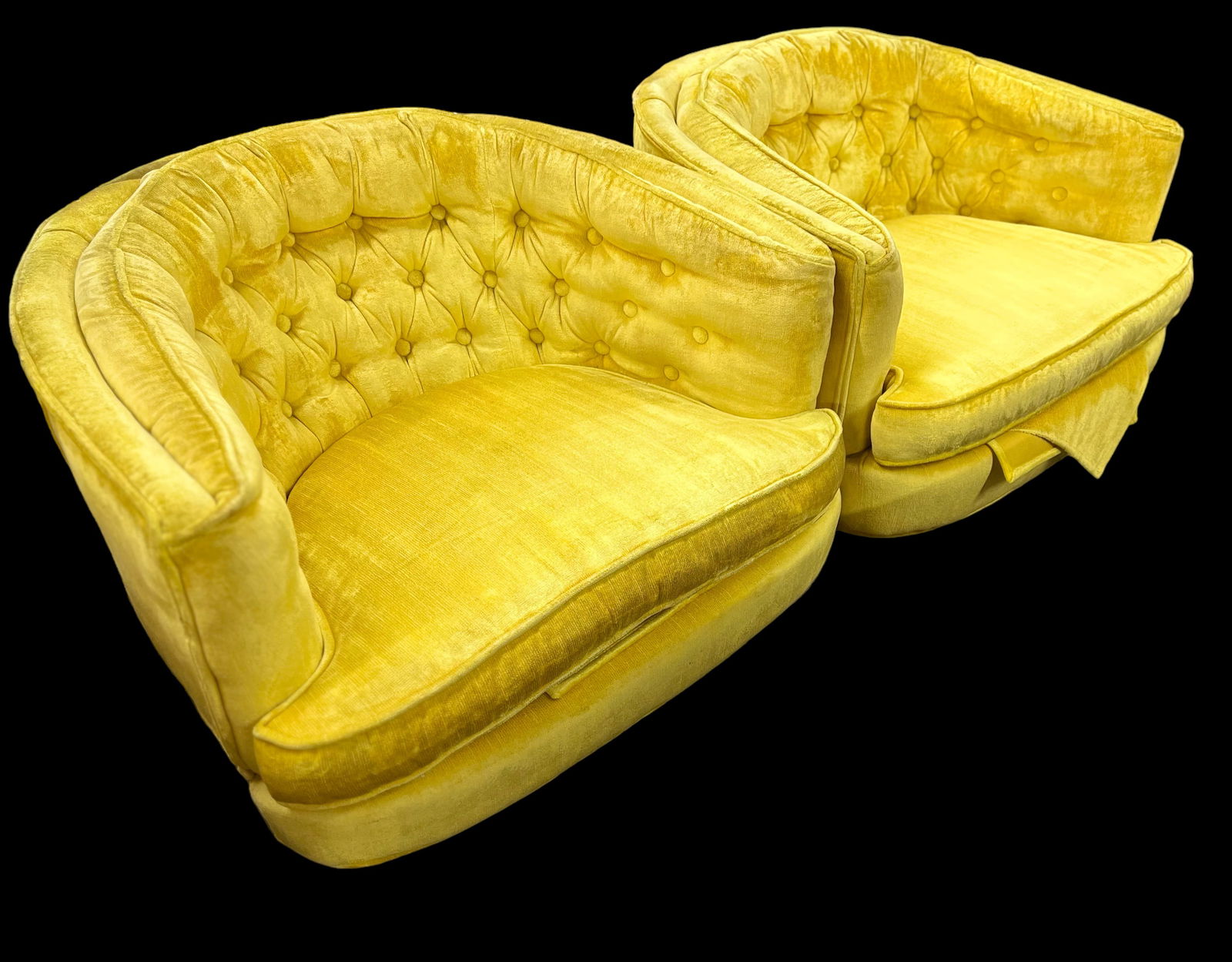 Pair of Yellow Velvet Lounge Chairs. (1 of 1)