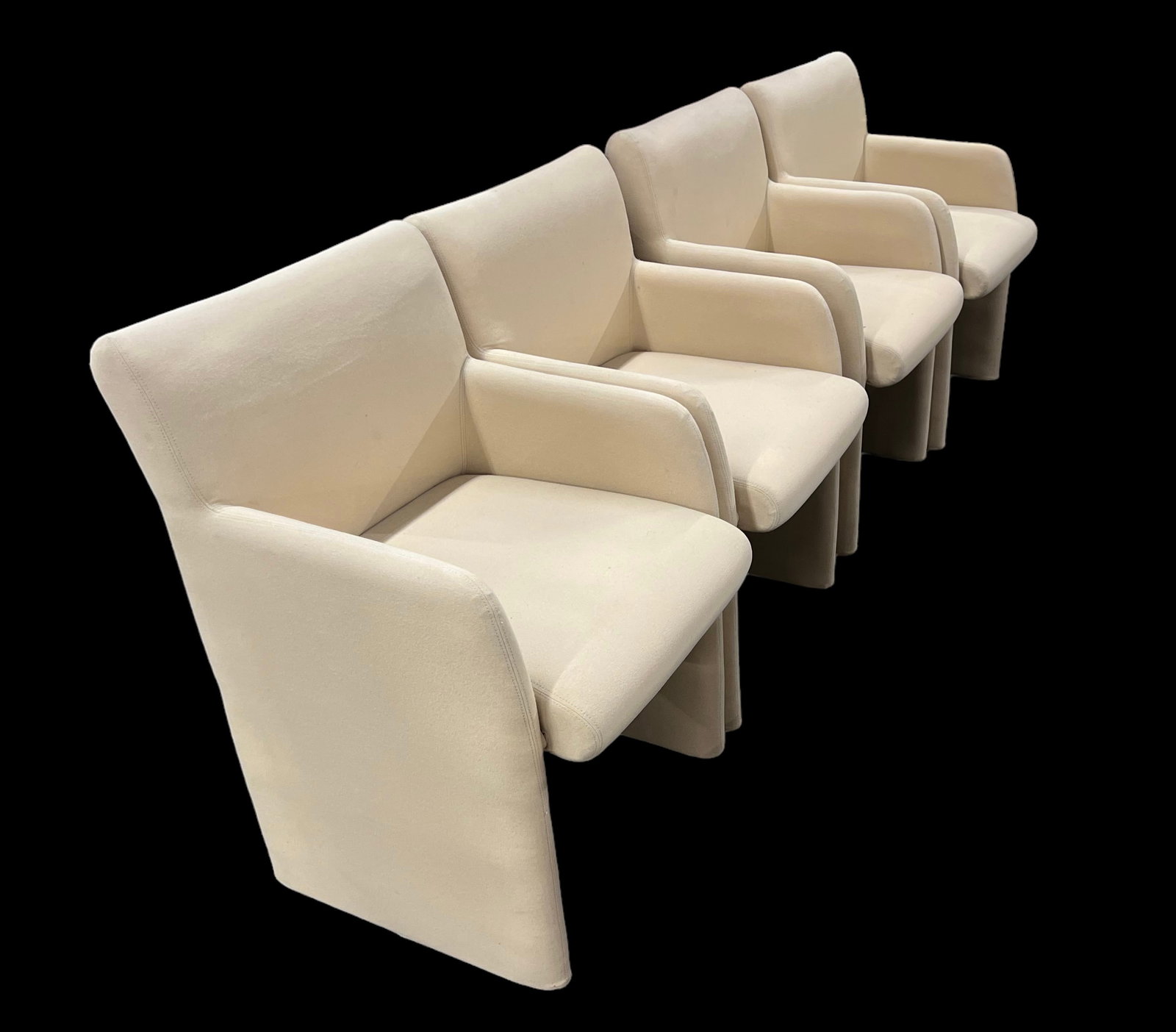 Set of Four Upholstered DIA Armchairs on Casters.: These armchairs are by Design Institute of America. They are in good condition, with clean upholstery. Each armchair measures 21 1/2" wide, 22" deep, and 32" tall. Third-Party Freight Shipping or Pers