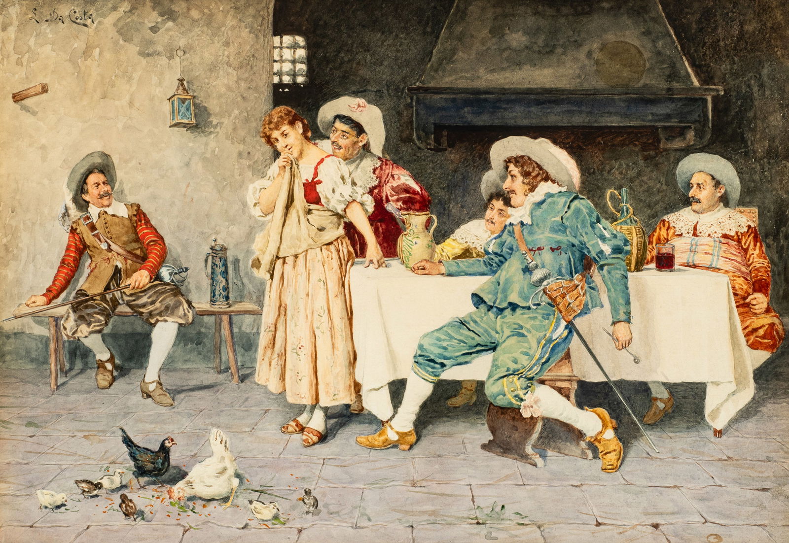 Watercolor of Bar Scene, Luigi Da Costa. (1 of 5)