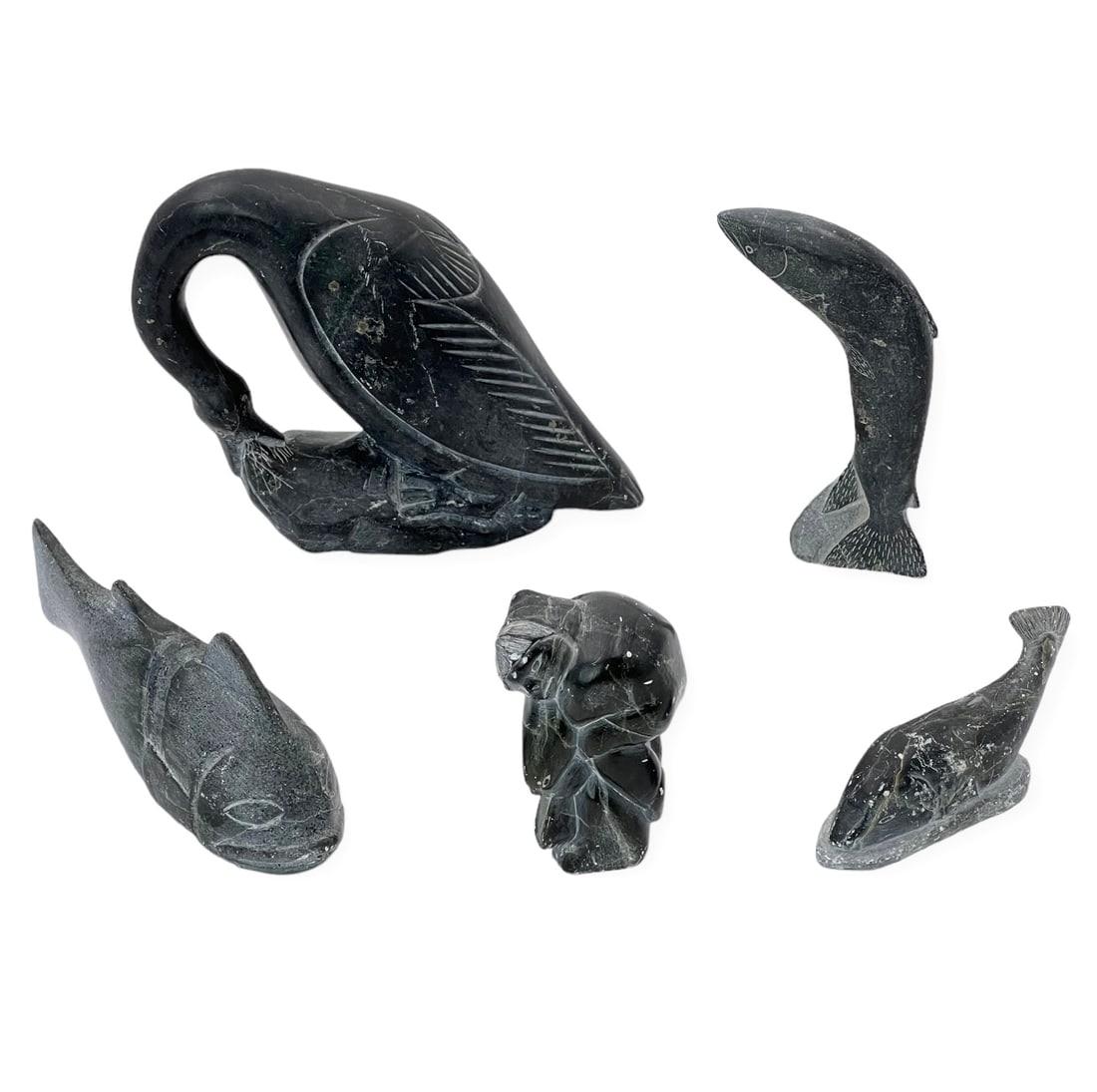 Lot of 5 Carved Inuit Eskimo Stone Sculptures. (1 of 3)
