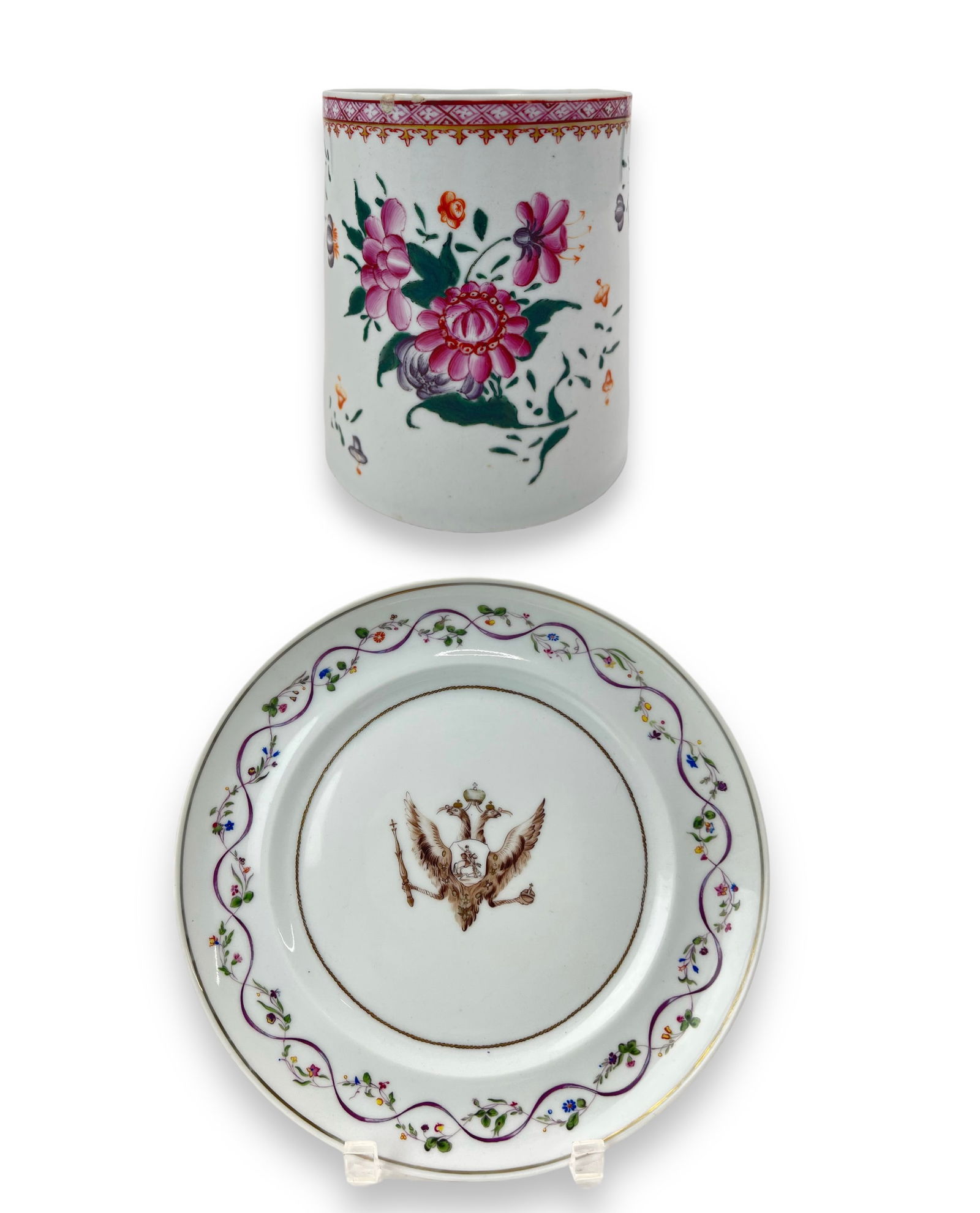 Lot: Chinese Porcelain Plate & Large Mug. (1 of 3)