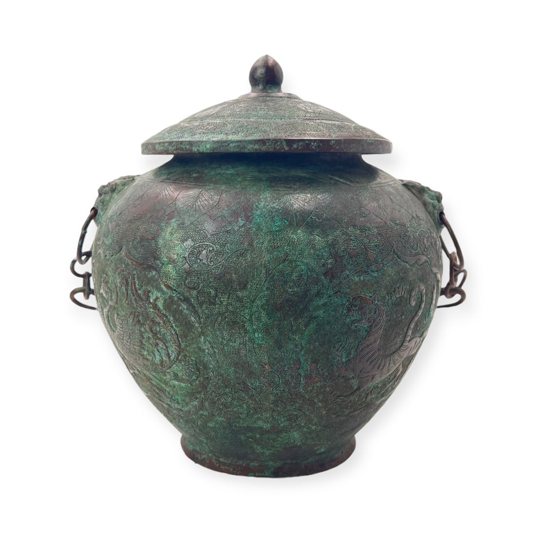 Chinese Four Beast Lidded Metal Pot. (1 of 9)
