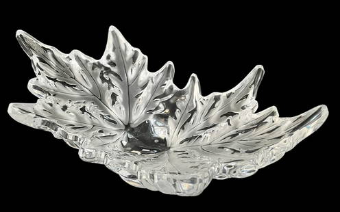 Lalique Crystal Champs-Elysees Leaf Bowl.: The Bowl looks to be in Great cosmetic condition. It Measures 17 3/4" x 9 3/4" x 7 1/2". In-House Shipping is Available. Please See Our Website Regarding In-House Shipping Procedures.