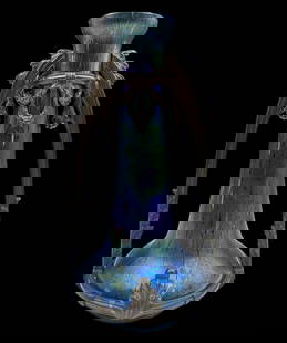 Iridescent Glass Vase w/ Bronze Fittings - Loetz?: No signature has been found. Both the vase and the Art Nouveau bronze fittings look to be in Nice condition. Its Measurements are 12 1/8" tall, and 6 1/2" across the widest area. In-House Shipping is