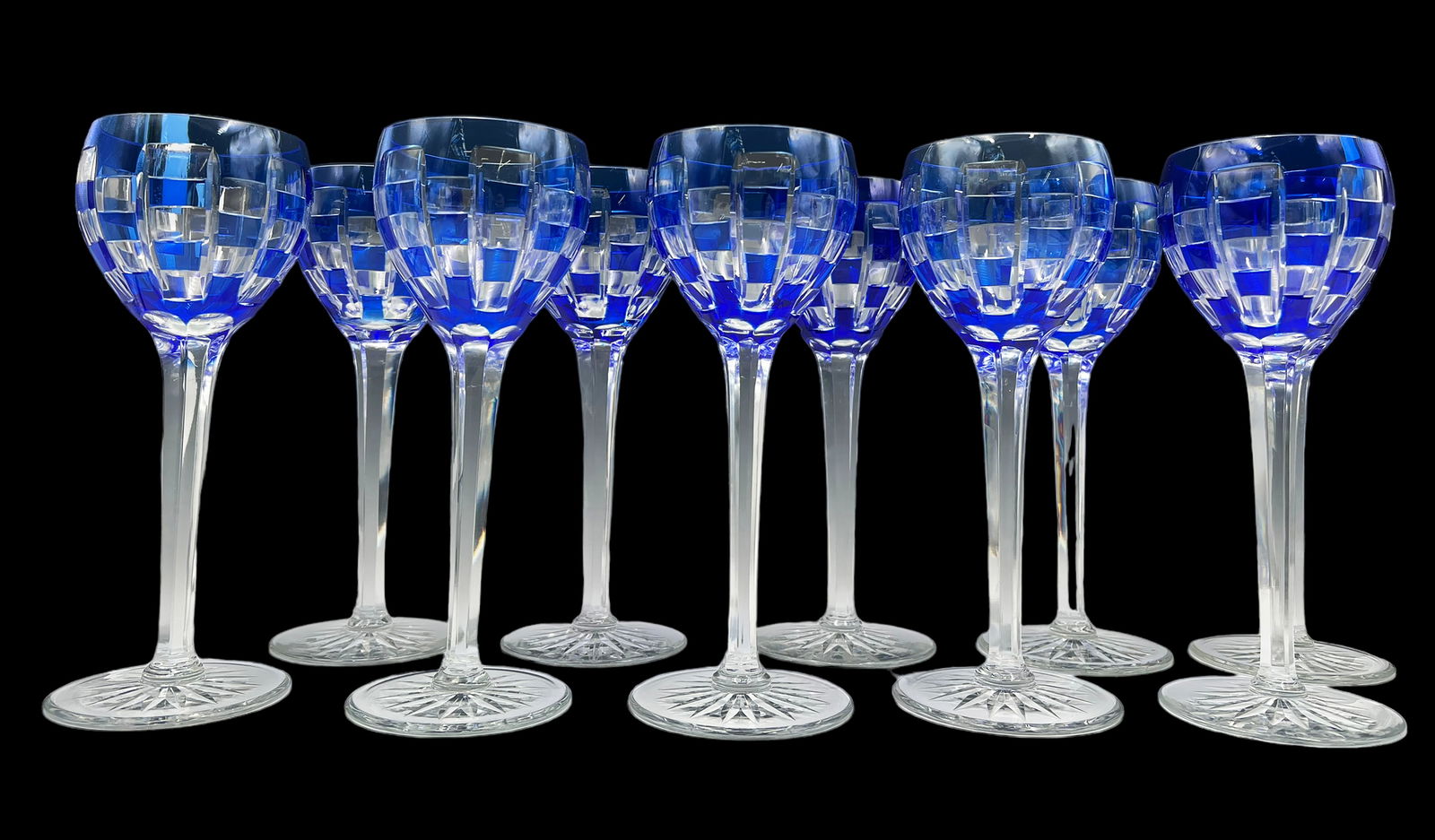 10 Pc. Set of Blue Cut to Clear Crystal Stemware. (1 of 4)