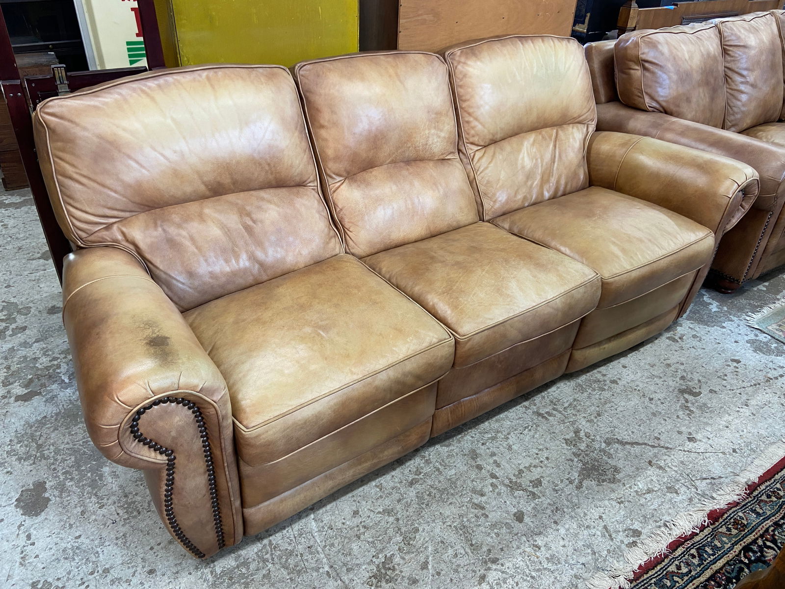 Soft Brown Leather Sofa with Reclining Ends. (1 of 1)