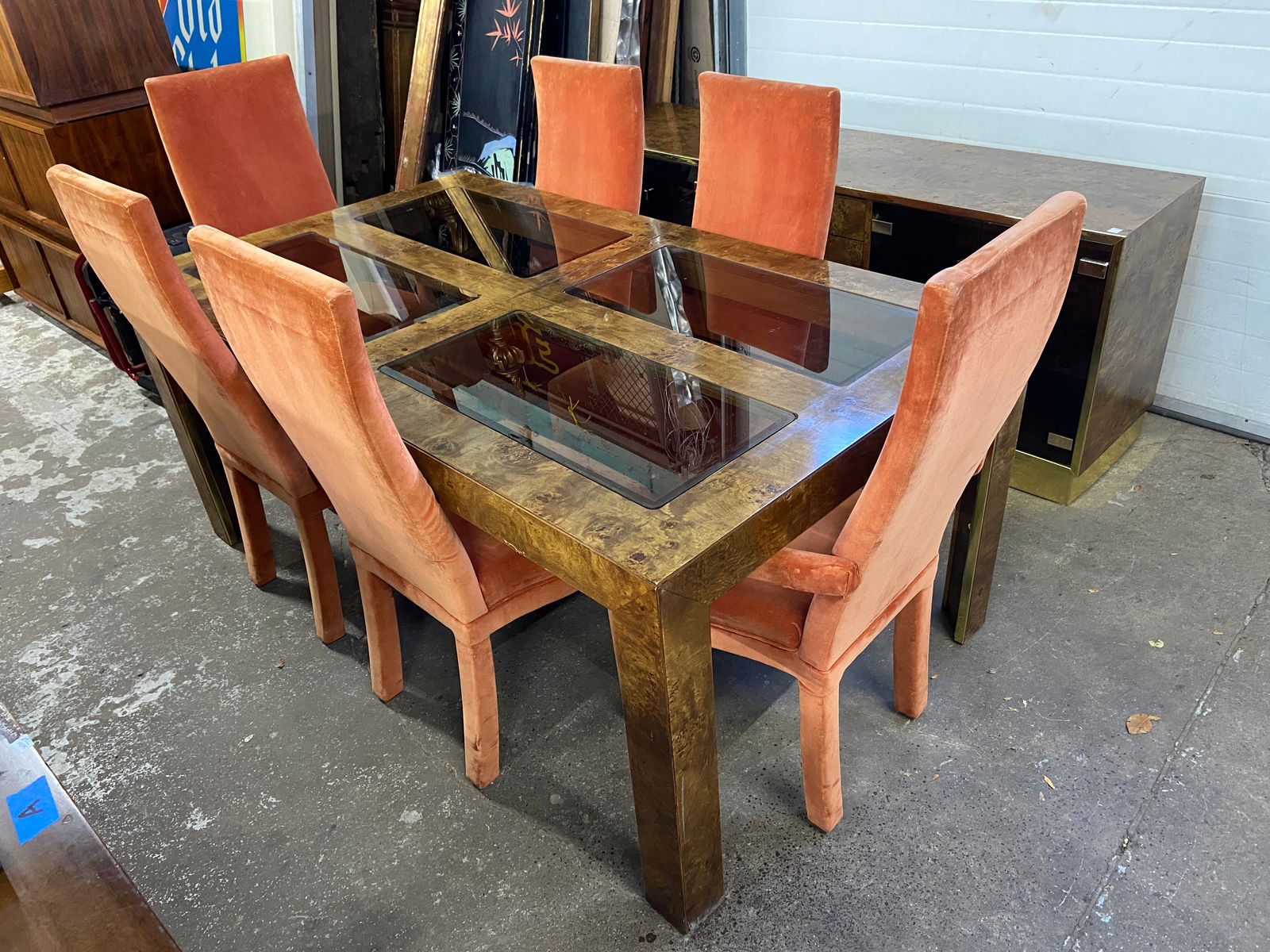 Founders Burled Wood & Tinted Glass Dining Set. (1 of 2)