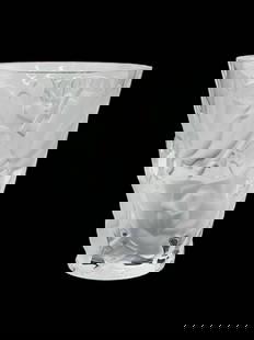 Lalique Crystal "Ispahan" Vase w/ Rose Motif.: The vase comes with the original box. It is a frosted and clear glass vase with large roses. There are some minor Scratches; overall, it looks to be in Nice condition. The vase's measurements are 9