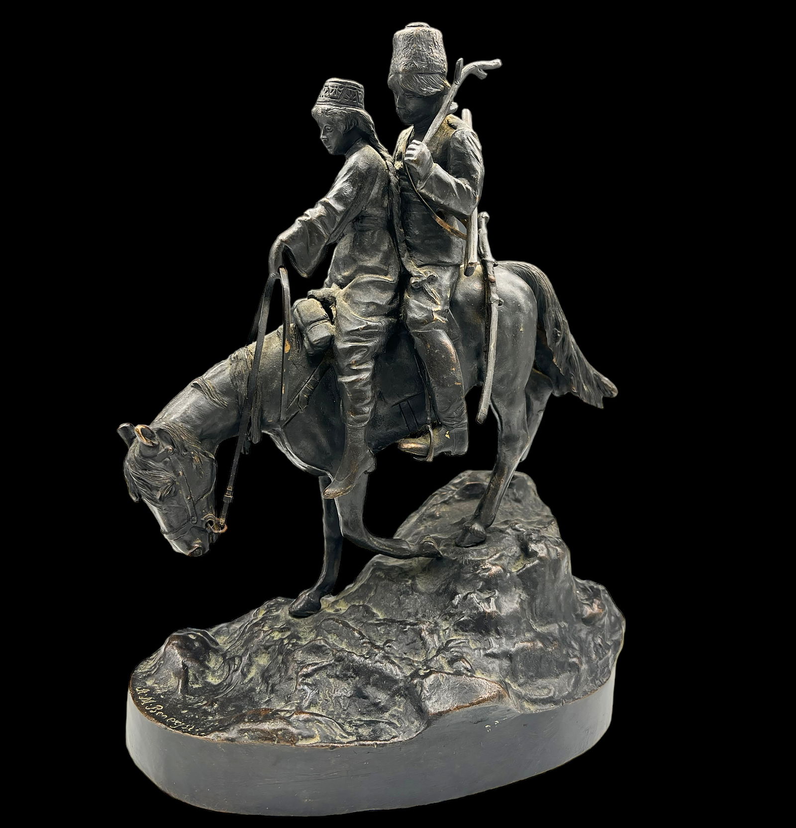 Bronze of 2 Cossacks on Horseback - A.M. Bonegor. (1 of 6)
