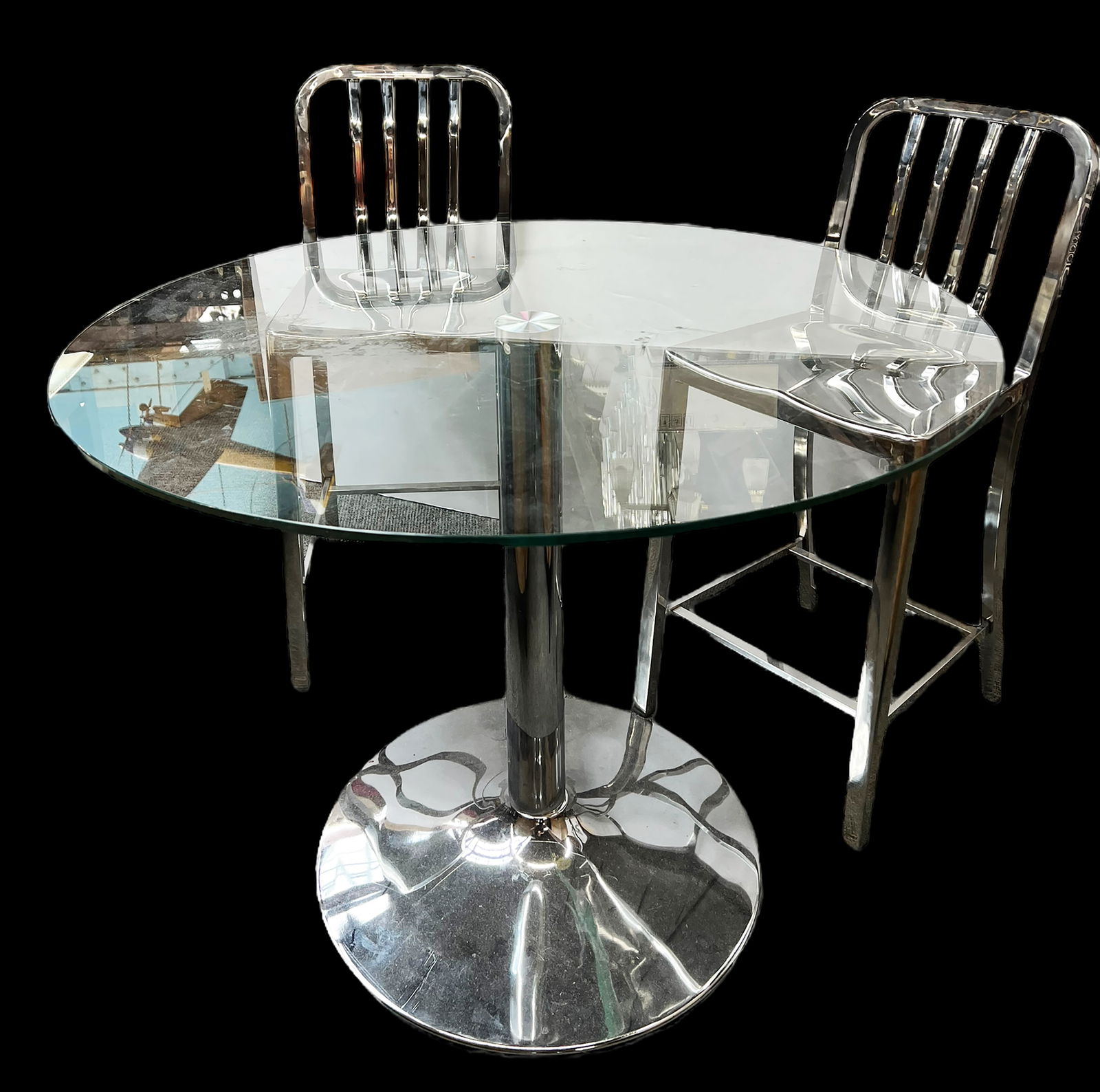 Pair of Aluminum Stools & Pub Style Table. (1 of 2)