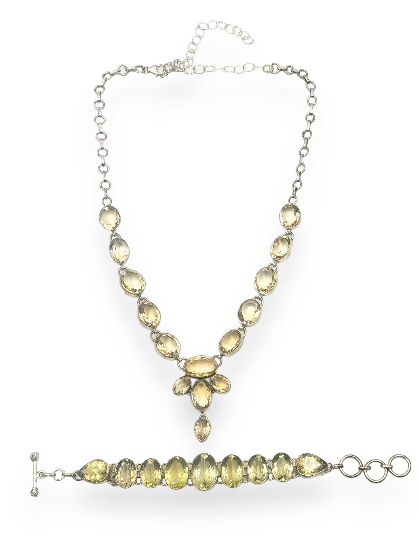 Lot: Lemon Quartz & Sterling Necklace & Bracelet. (1 of 2)
