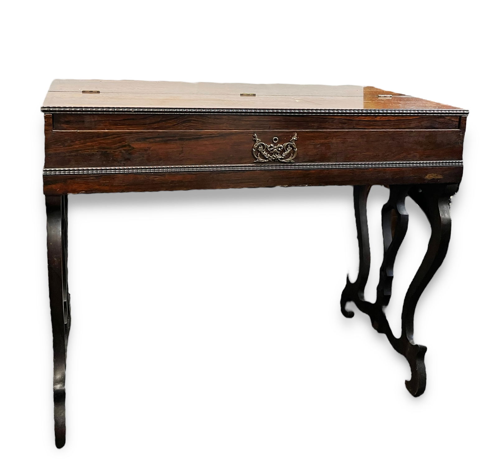 Rosewood Pub Piano Case.: The piece was manufactured by the George A. Prince Company. The inner works are missing. It is intact and in need of restoration. It measures 37" x 18" x 29". Third-party freight shipping or personal