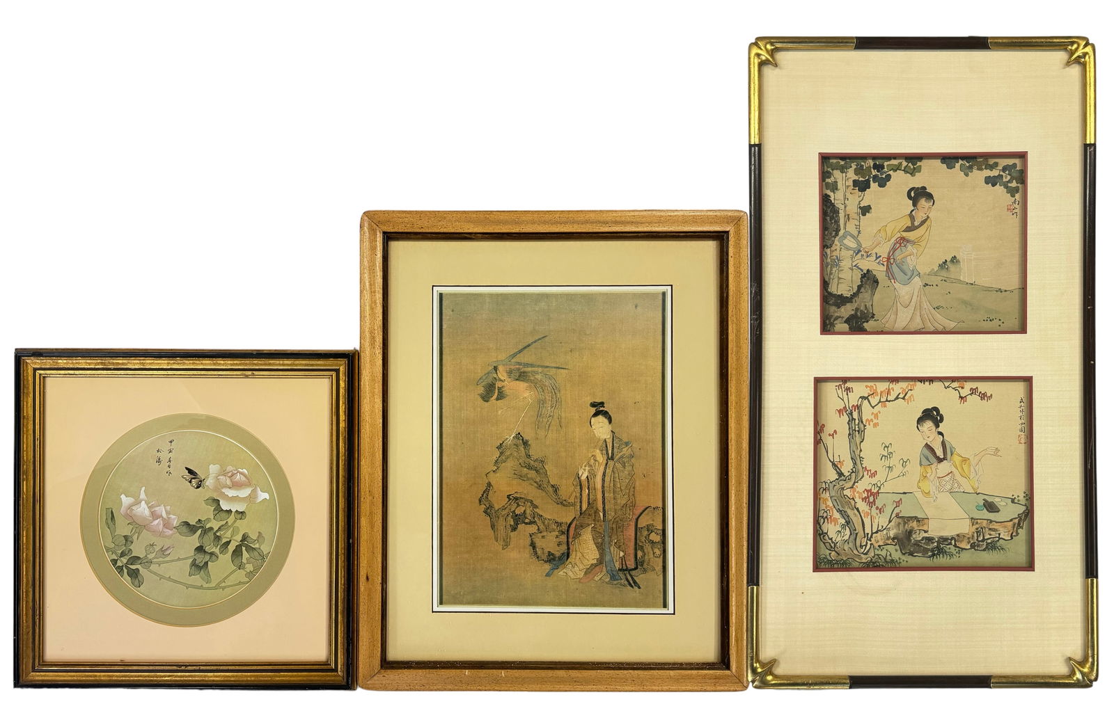 Lot: Chinese Painting on Silk & 2 Prints on Silk. (1 of 1)