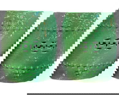Pair of Green Chinese Pottery Garden Seats.: These are in Good Overall Condition, with some wear to use. They measure 17 3/8" tall and 13" wide at its widest point. Third-Party Shipping or Personal Pickup is Required. Please See Our Website for