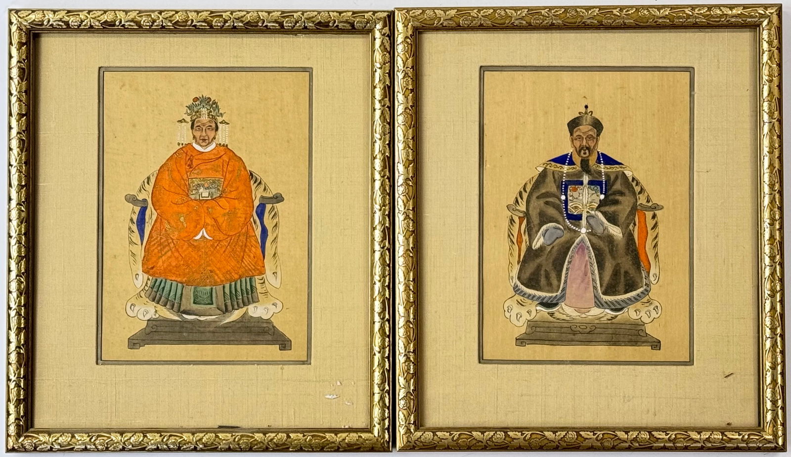 Pr. Old Chinese Ancestral Portraits, Man & Woman. (1 of 4)