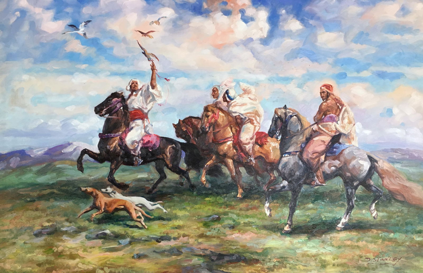 Sgd. D. Stanley Painting of Arabs on Horseback. (1 of 7)