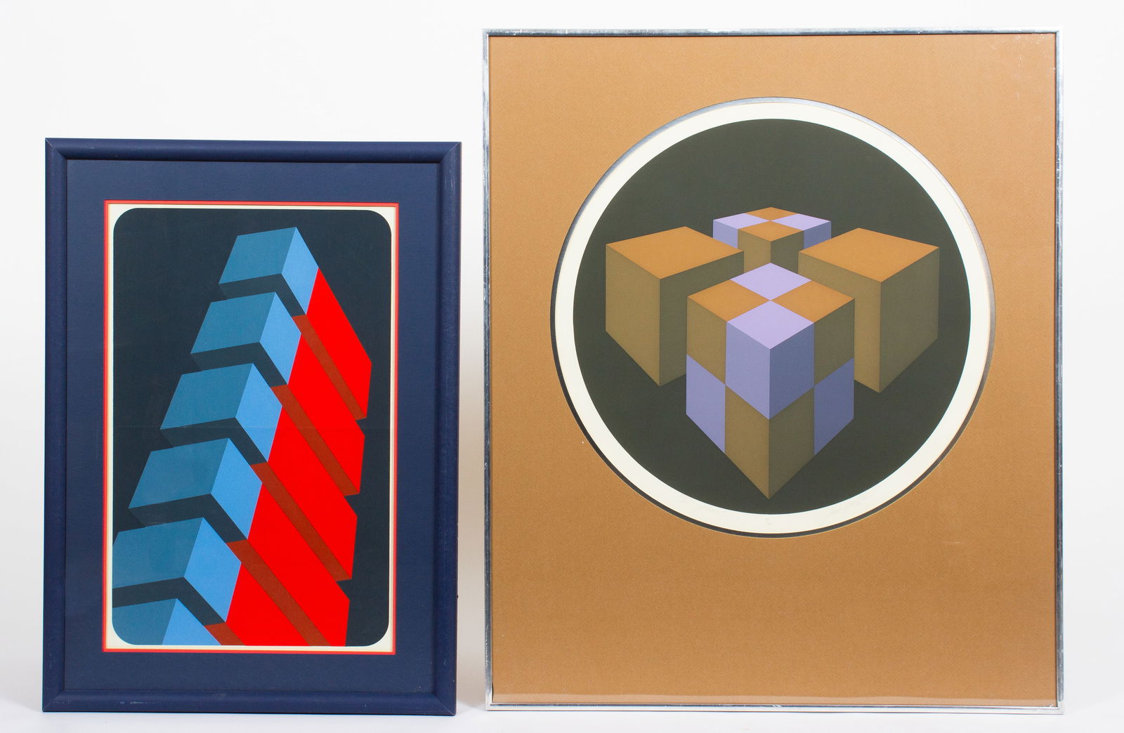 Pr. of Geometric Prints - Marko Spalatin.: Marko Spalatin (Croatia, b. 1945). This lot contains two geometric abstract silkscreens on paper - "Cube Sphere", being the only one pencil signed and numbered (9/30). It is housed in a silver-tone me