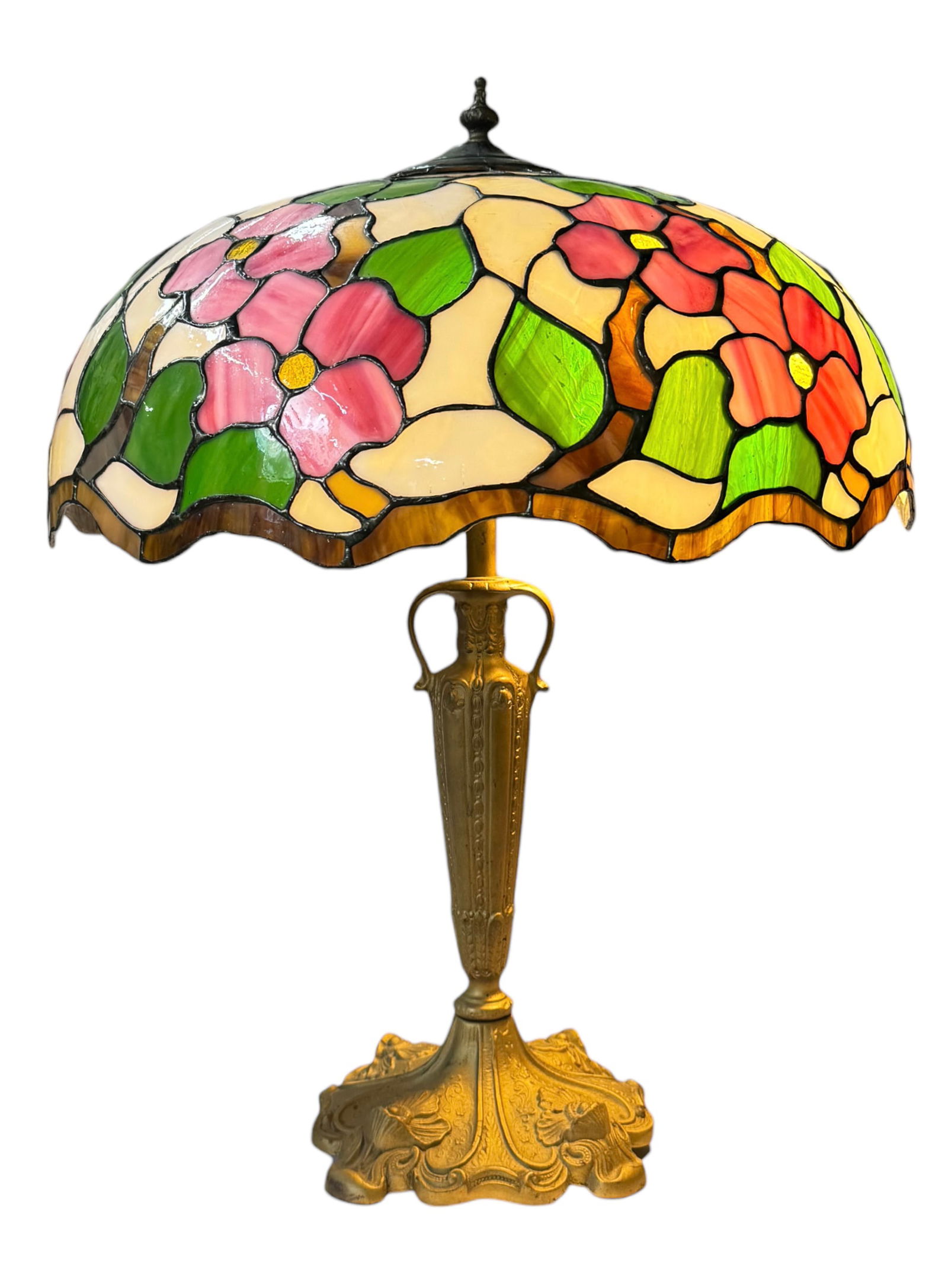 Chicago Mosaic Leaded Glass Lamp w/ Flowers. (1 of 5)