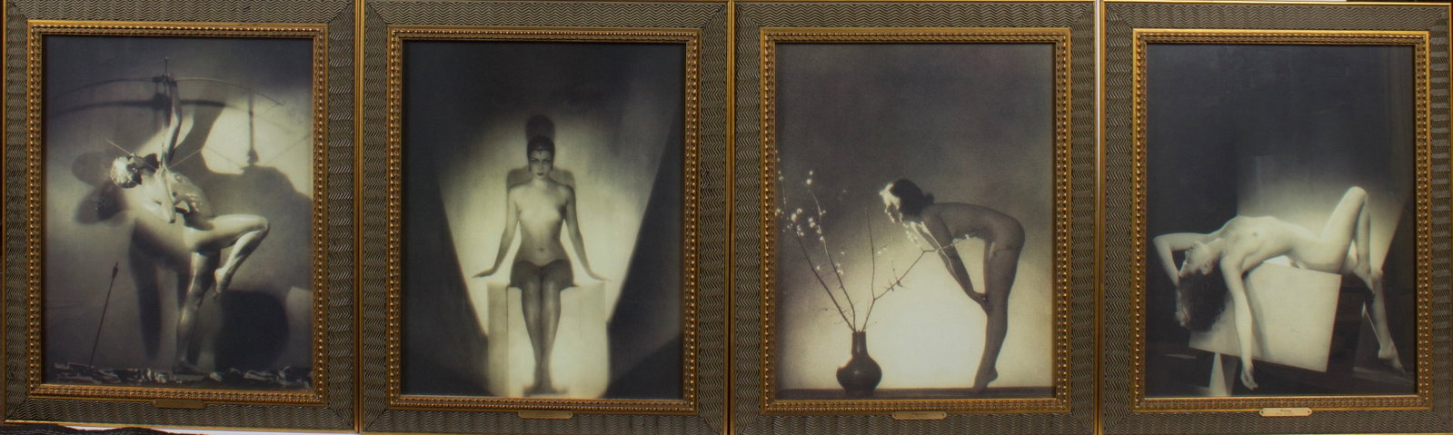 Lot of 4 Vintage Prints - Boris Skvirsky.: Boris E. Skvirsky (Russia/Ukraine, 1887-1941). This lot contains four framed art deco nude studies. The pieces are titled "Huntress", "Ecstasy", "Fragrance", and "Meditation". They are housed in match