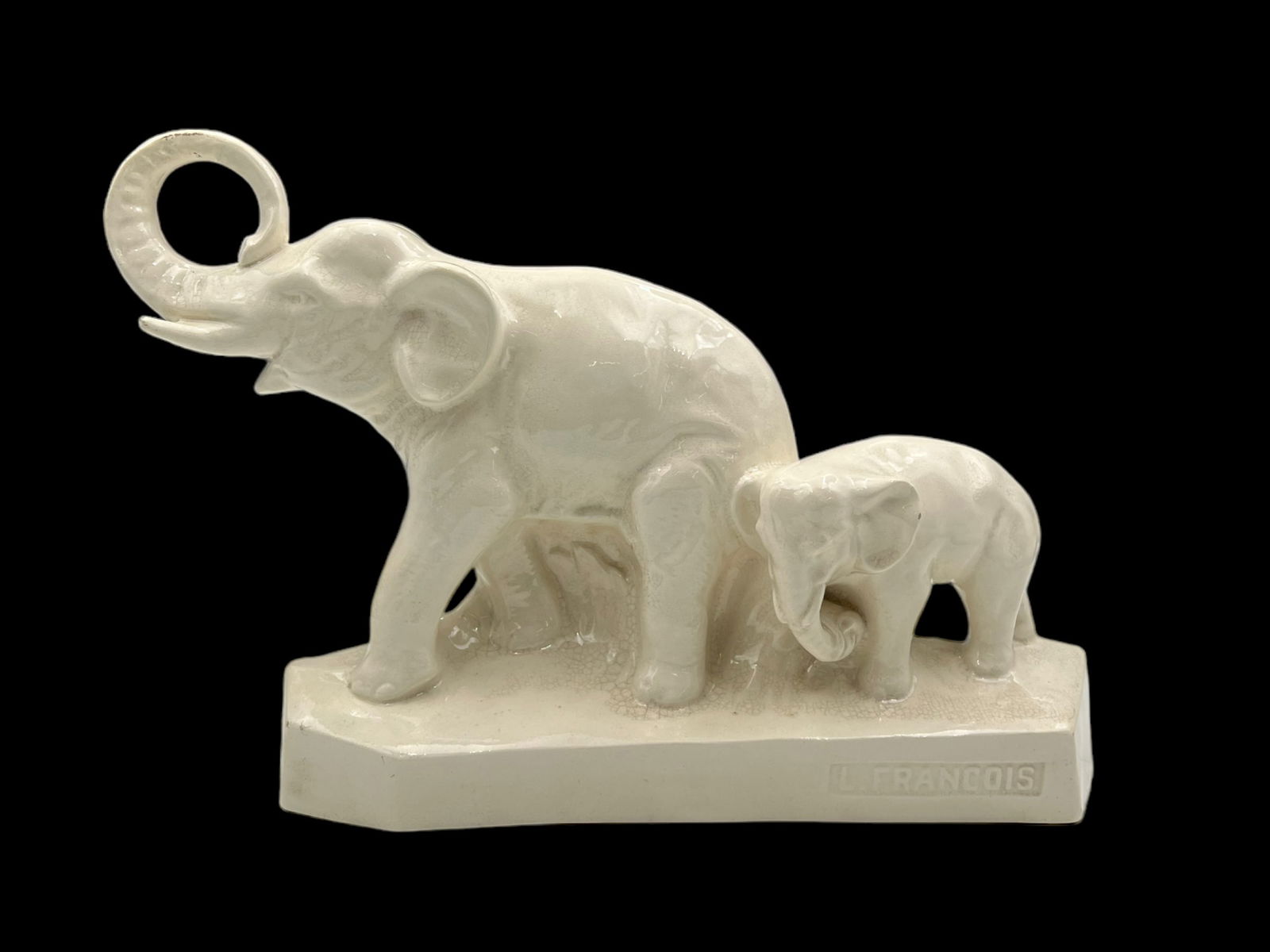 Ceramic Elephant w/ Baby, Signed L. Francois. (1 of 4)