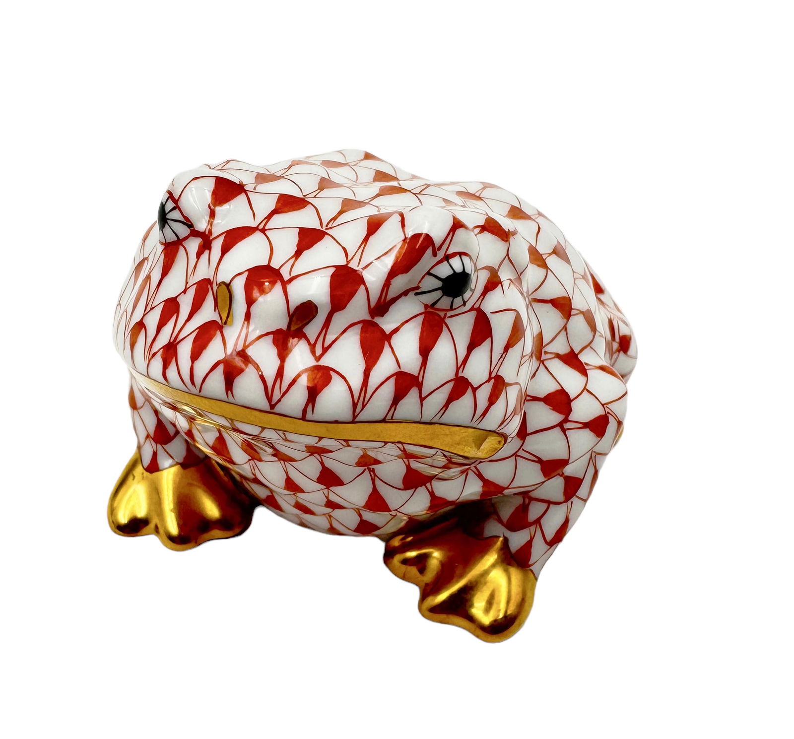 Herend Porcelain Fishnet Rust & White Frog. (1 of 3)