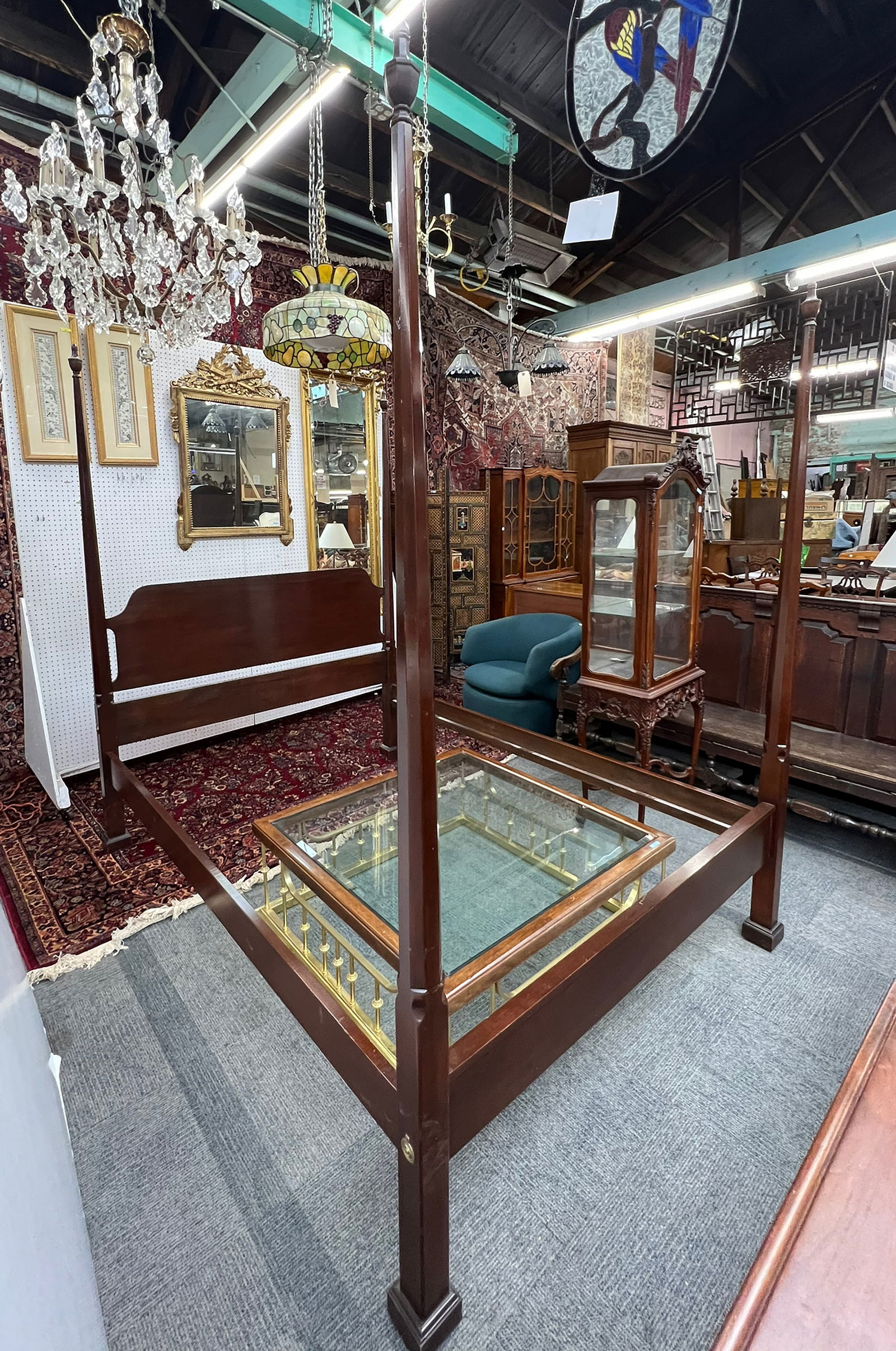 Mahogany Four Poster Queen Size Bed. (1 of 3)